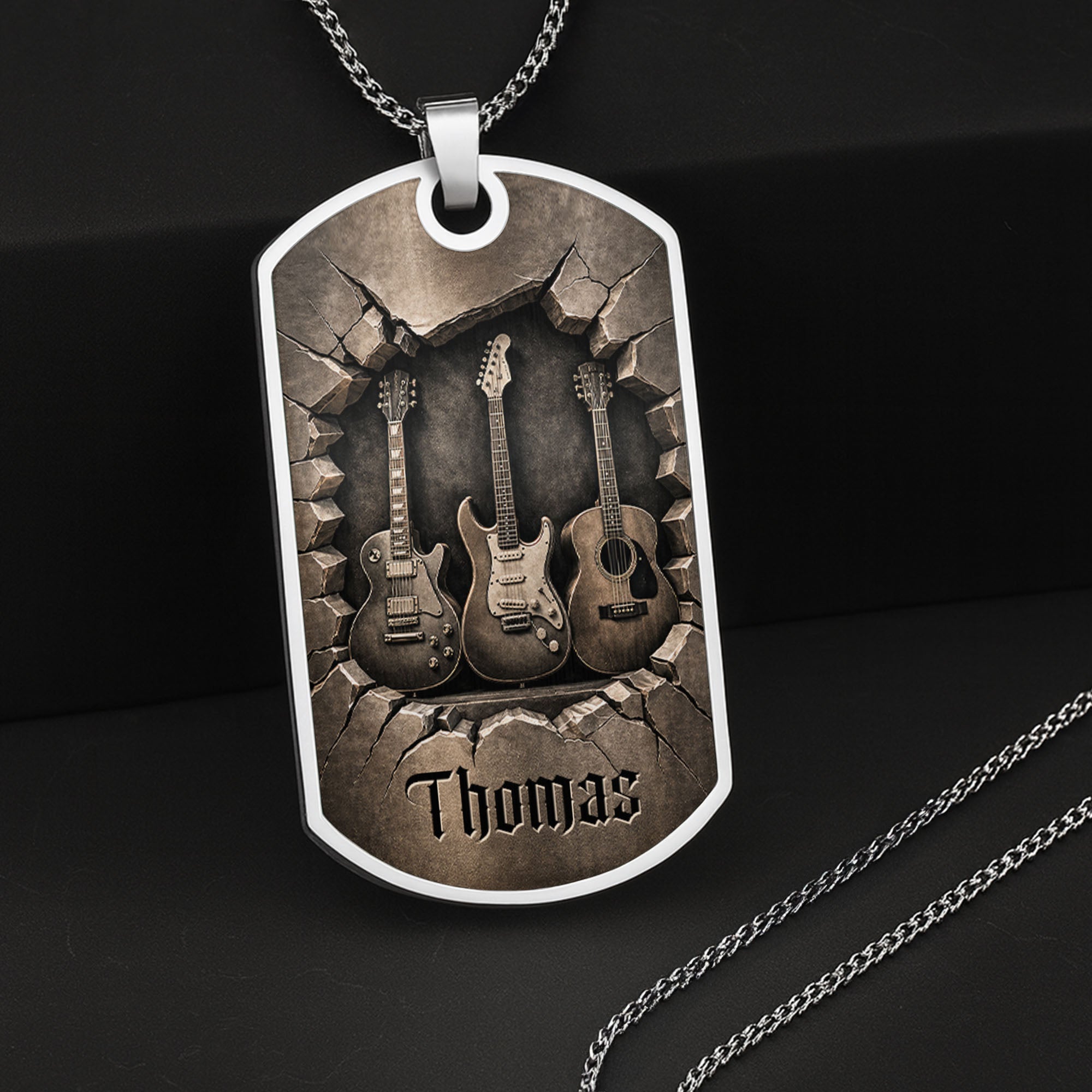 Personalized Music Dog Tag Necklace Custom Name Gift for Him