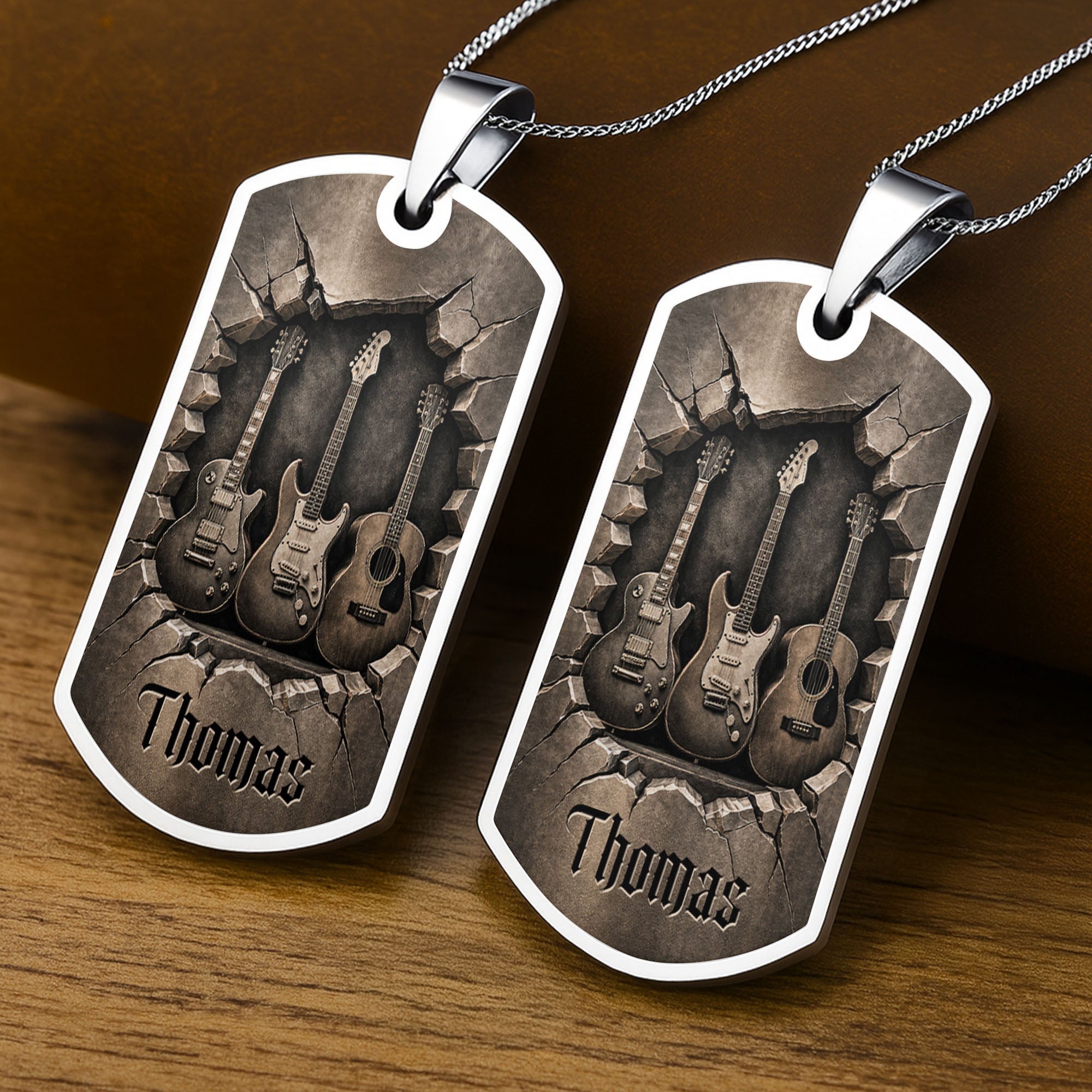 Personalized Music Dog Tag Necklace Custom Name Gift for Him