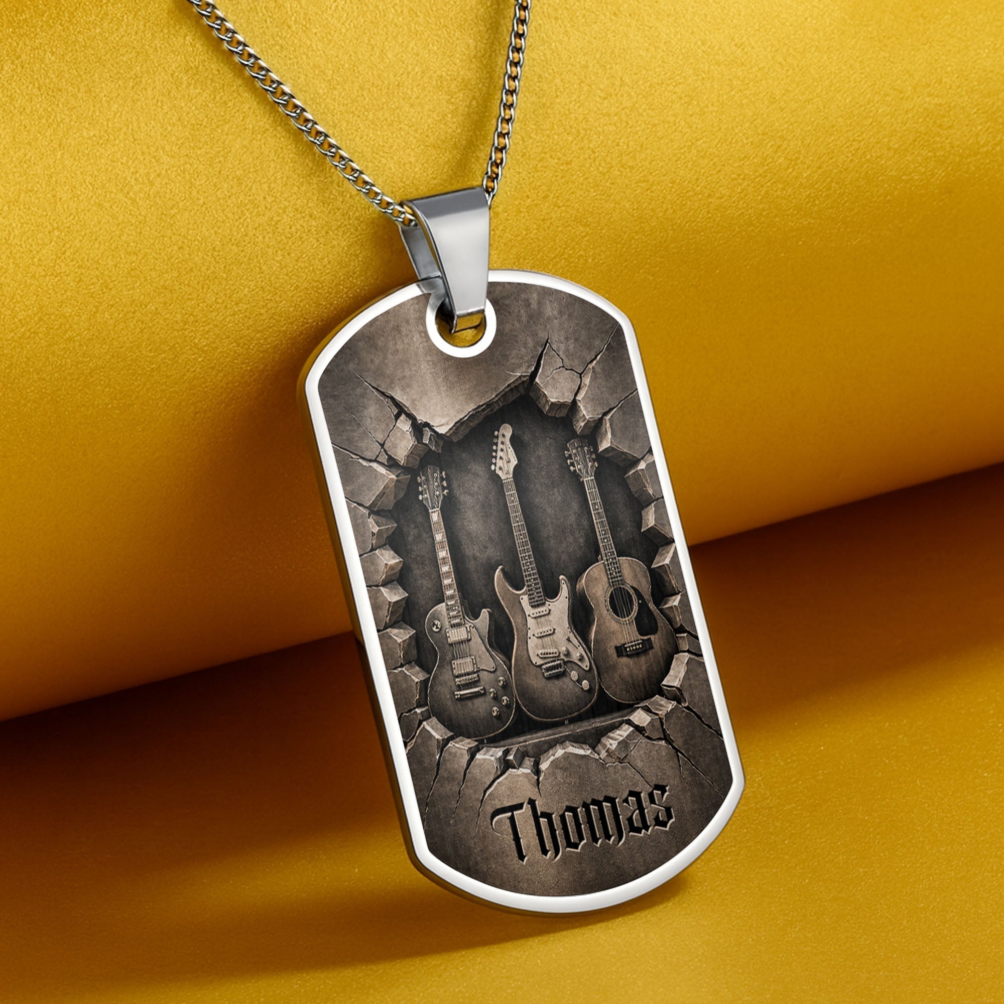 Personalized Music Dog Tag Necklace Custom Name Gift for Him