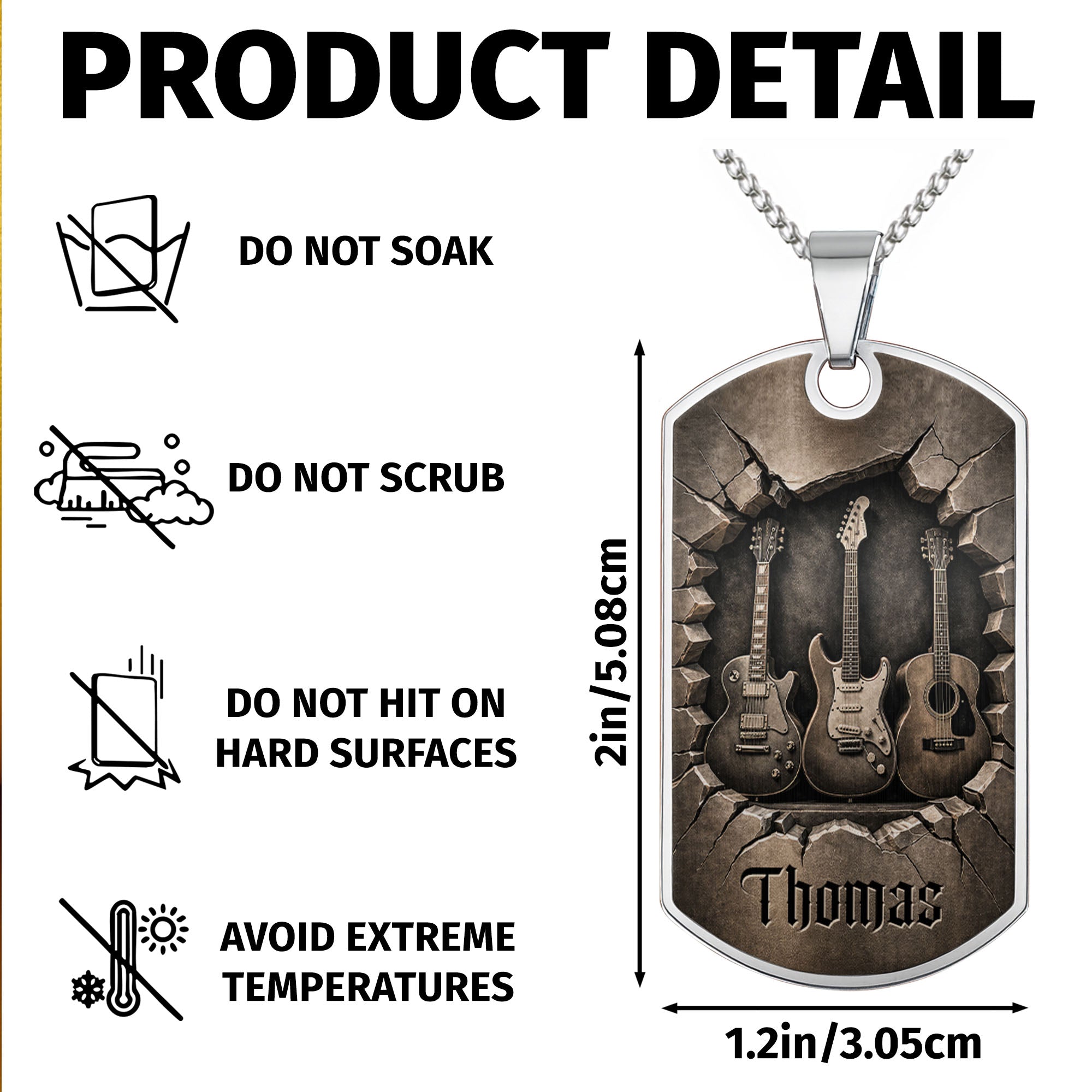 Personalized Music Dog Tag Necklace Custom Name Gift for Him