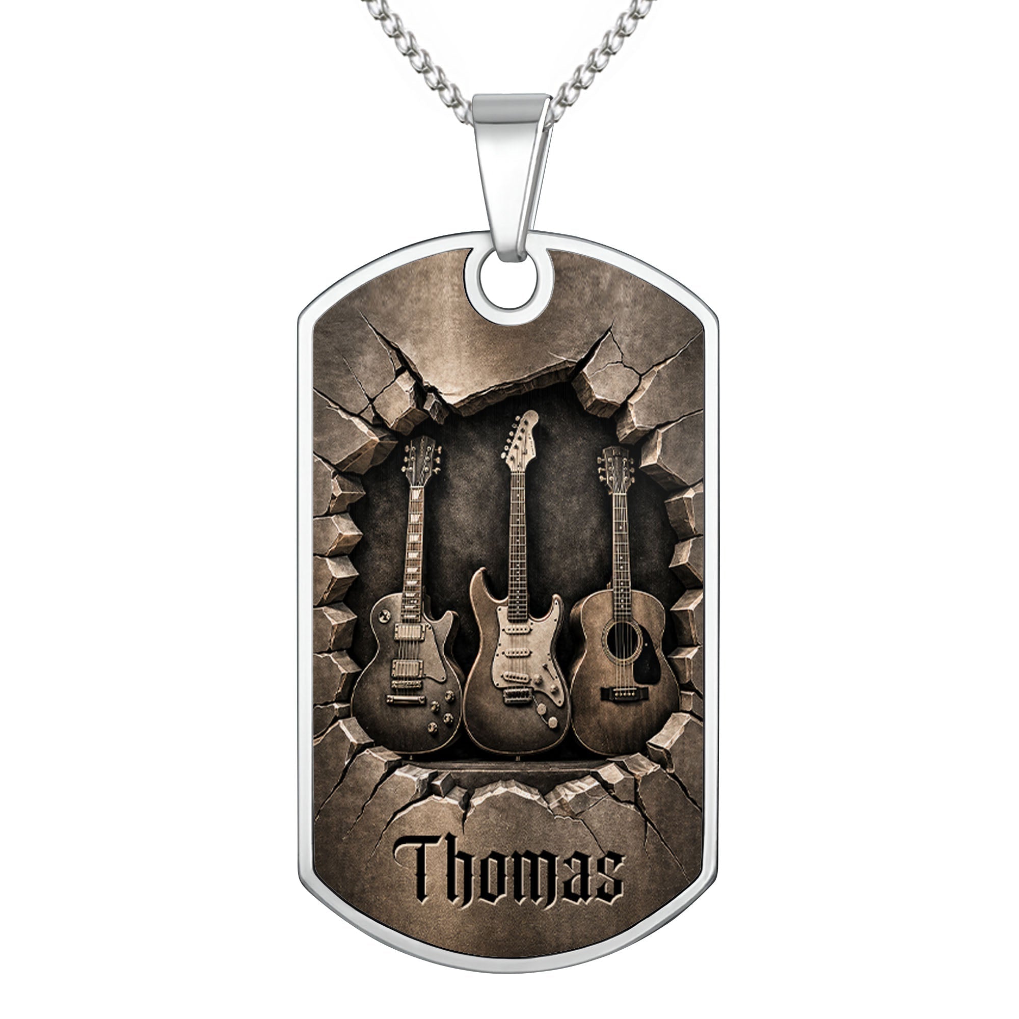 Personalized Music Dog Tag Necklace Custom Name Gift for Him