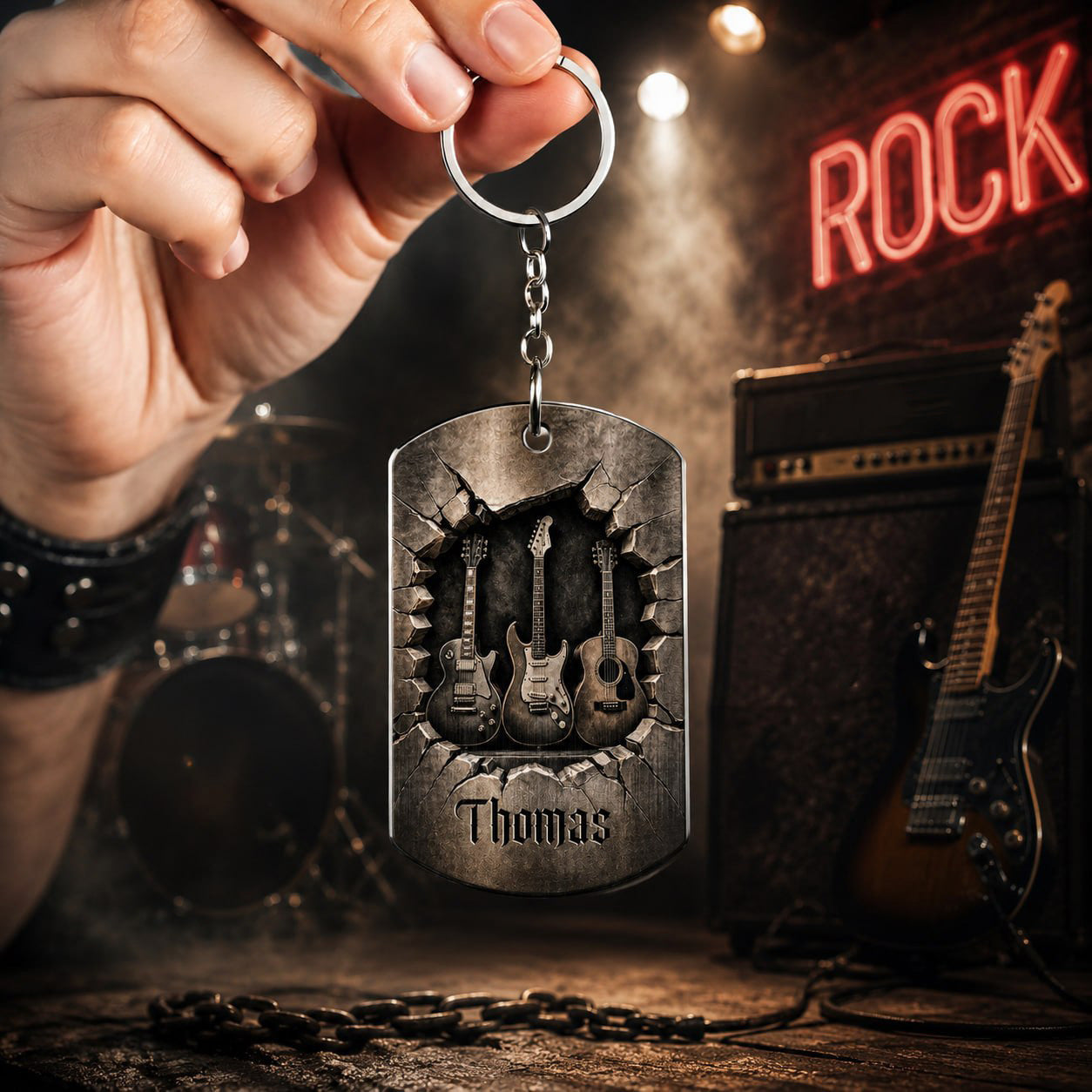 Personalized Stainless Steel Keychain Custom Music Gift for Dad