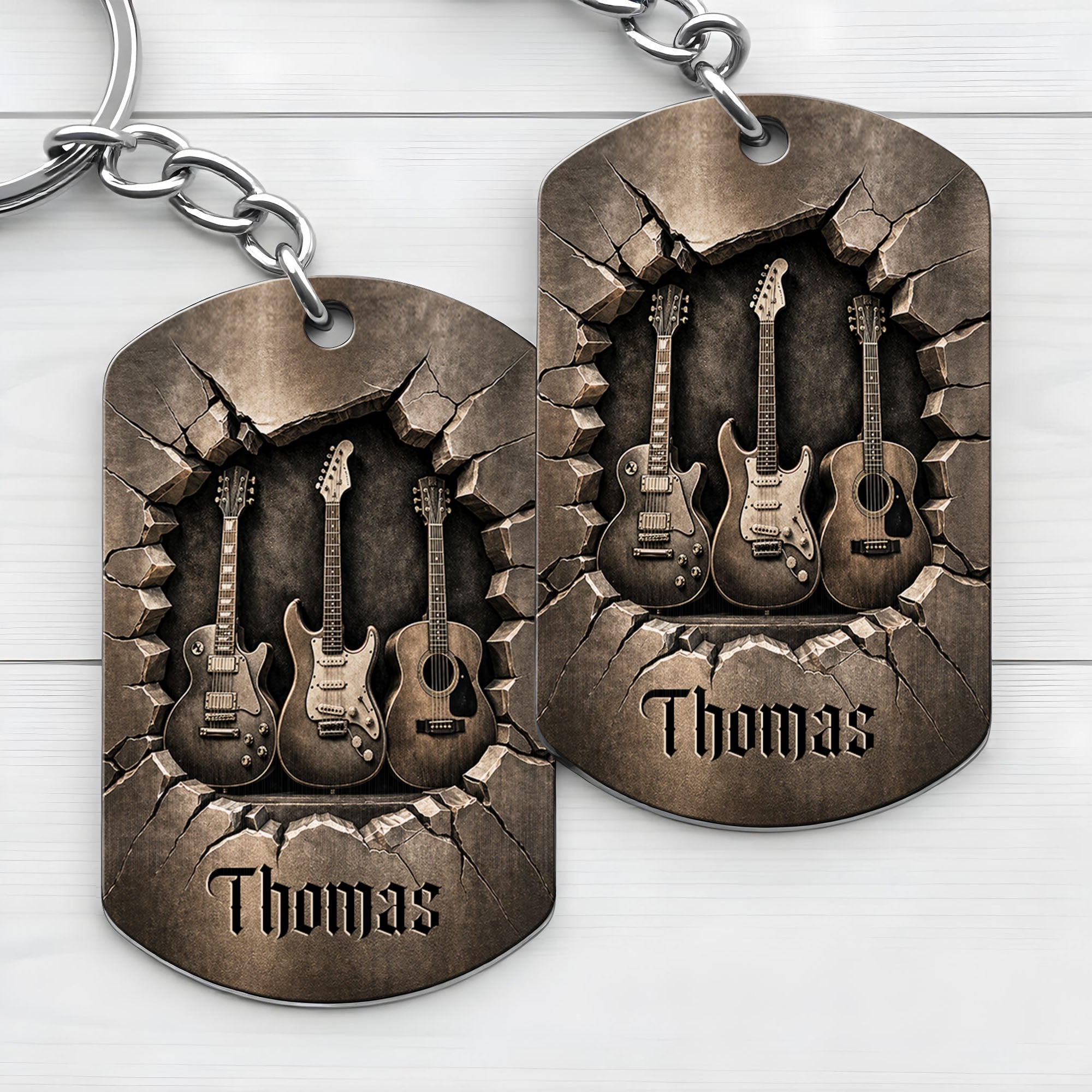 Personalized Stainless Steel Keychain Custom Music Gift for Dad