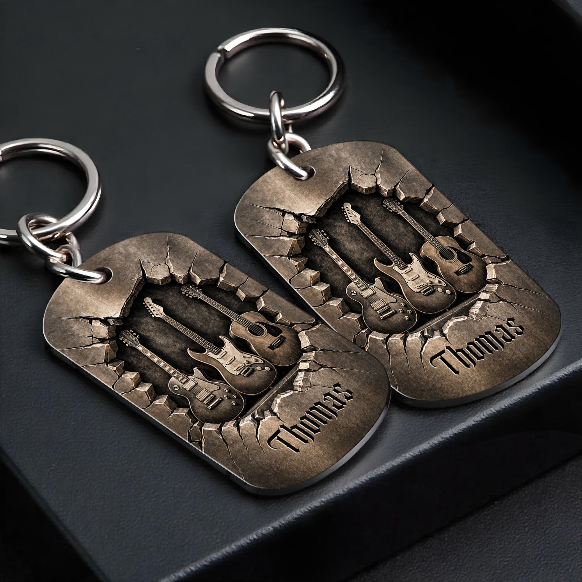 Personalized Stainless Steel Keychain Custom Music Gift for Dad
