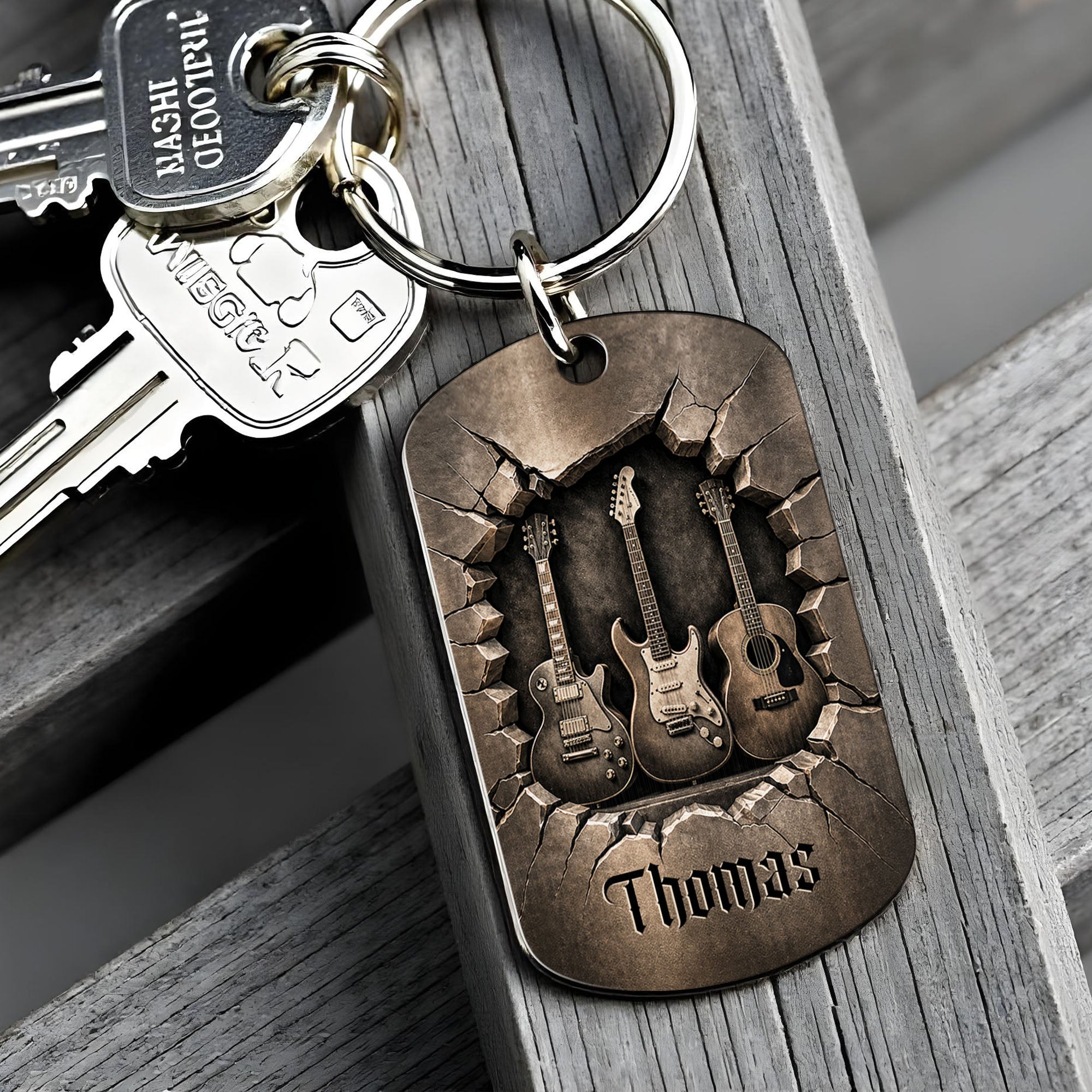Personalized Stainless Steel Keychain Custom Music Gift for Dad