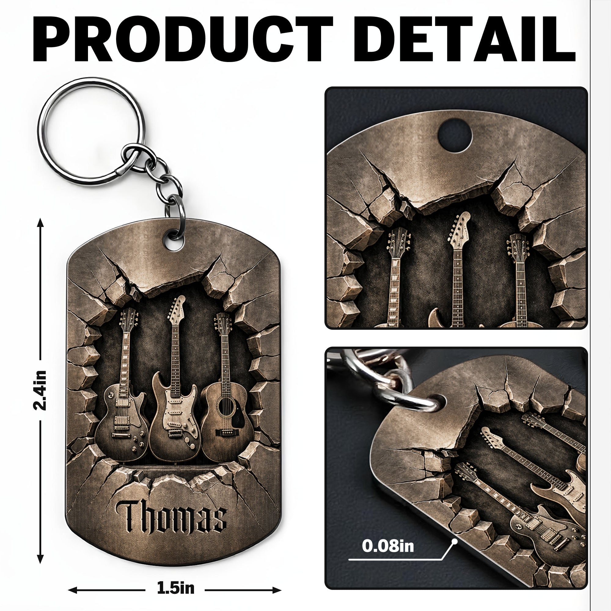Personalized Stainless Steel Keychain Custom Music Gift for Dad