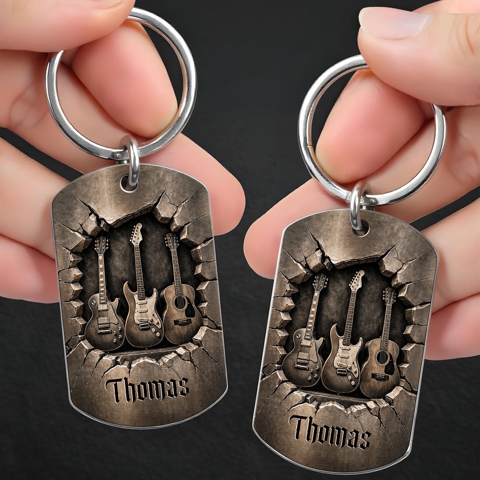 Personalized Stainless Steel Keychain Custom Music Gift for Dad