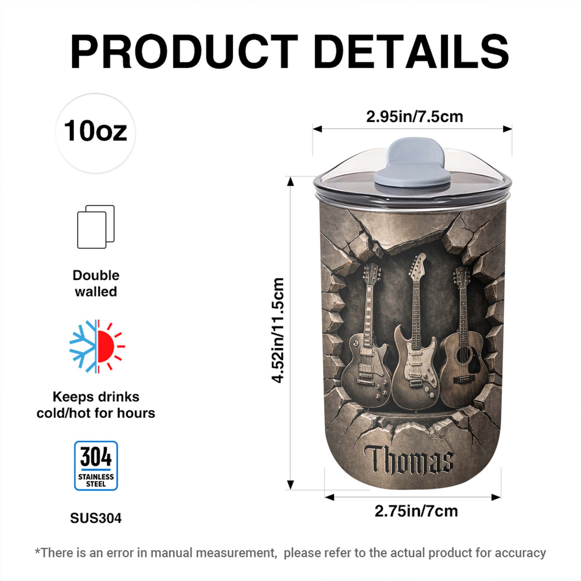 Personalized 10oz Stainless Steel Tumbler Custom Name Music Gift for Him