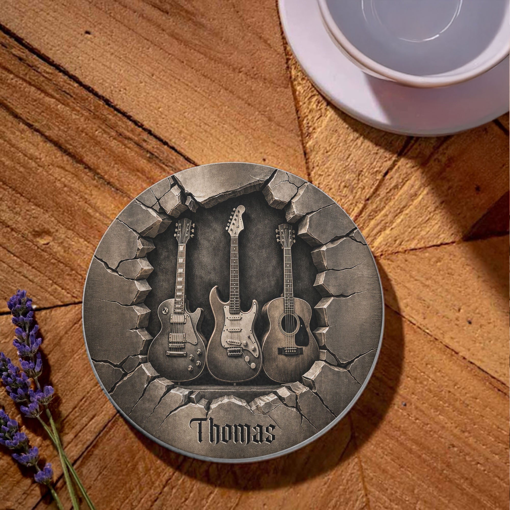 Personalized Ceramic Coaster with 3D Guitars Gift for Music Lovers