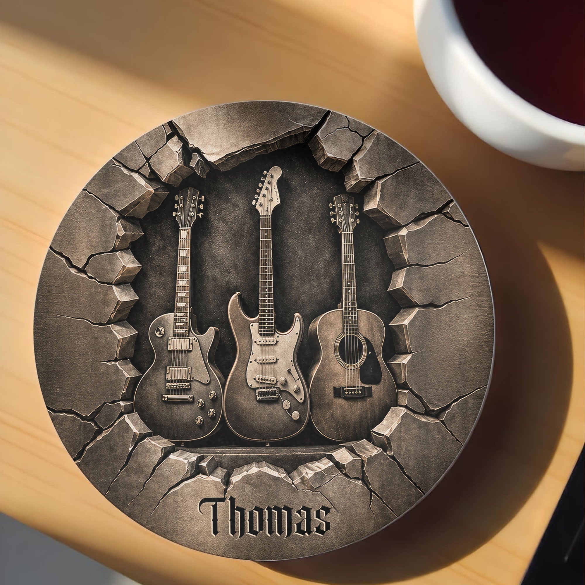 Personalized Ceramic Coaster with 3D Guitars Gift for Music Lovers