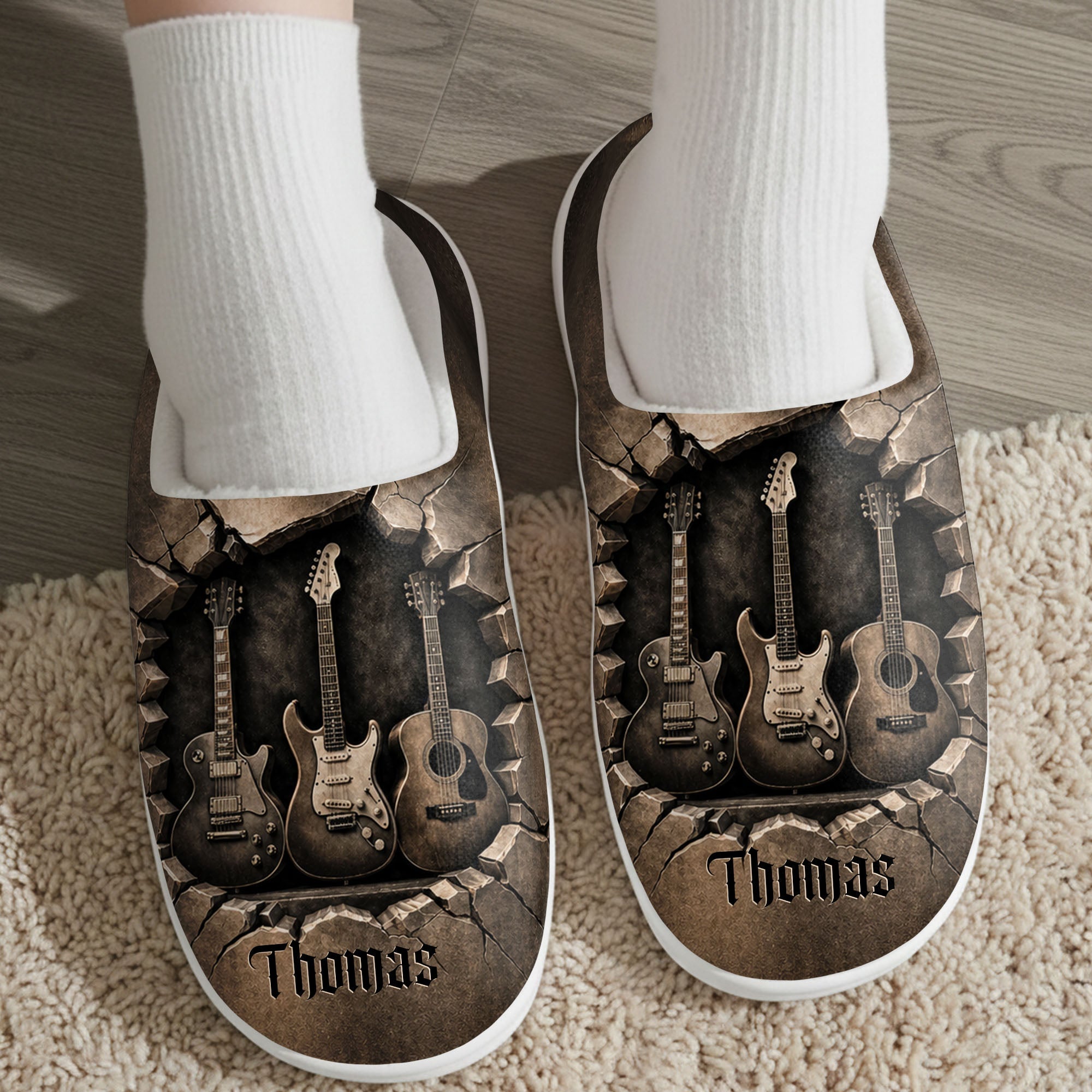 Personalized 3D Guitar Slippers Custom Name Gift for Music Lovers