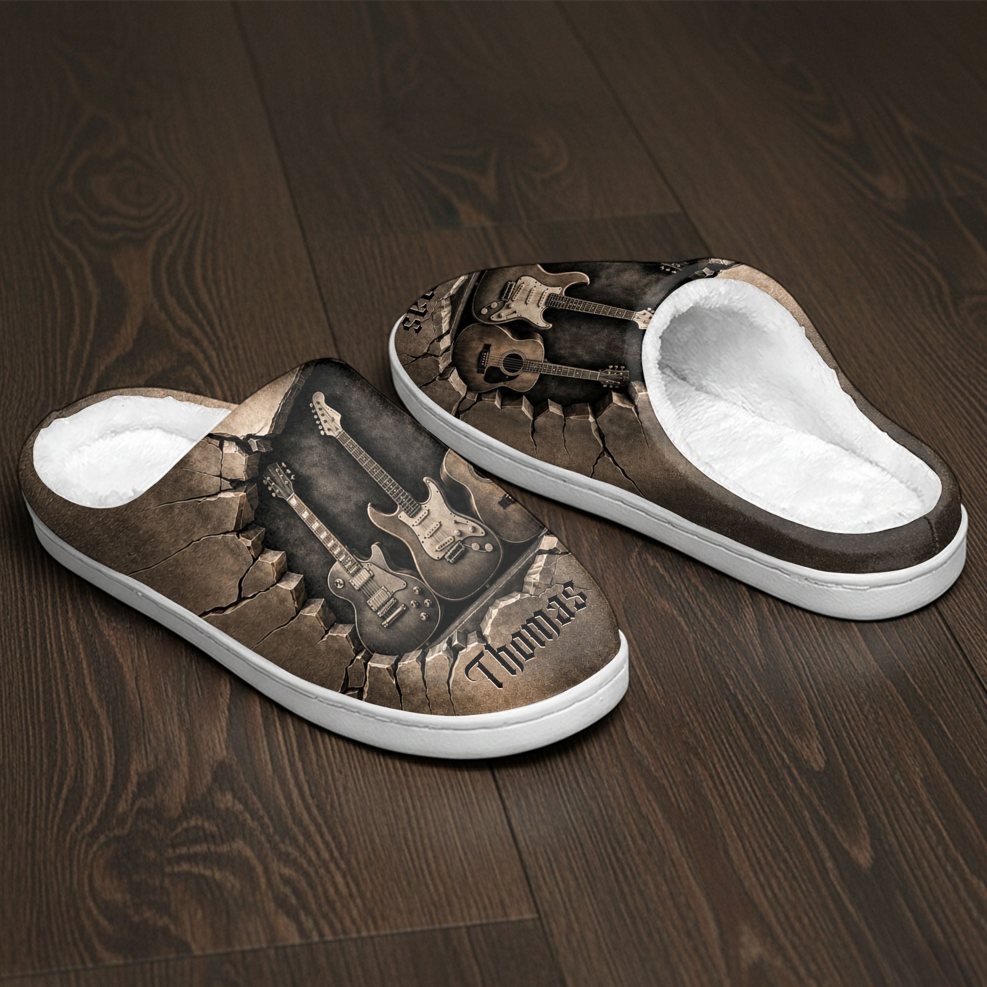 Personalized 3D Guitar Slippers Custom Name Gift for Music Lovers