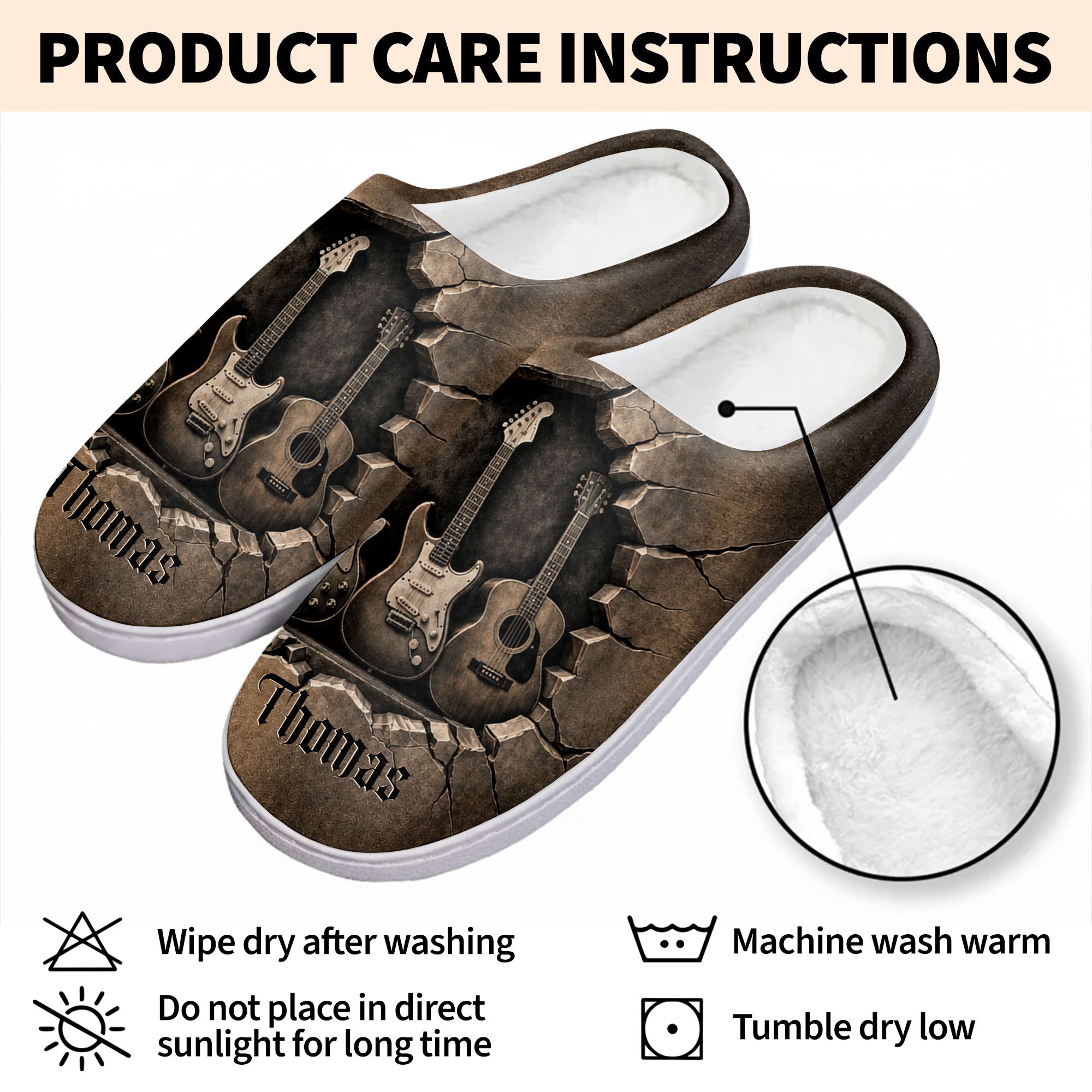 Personalized 3D Guitar Slippers Custom Name Gift for Music Lovers