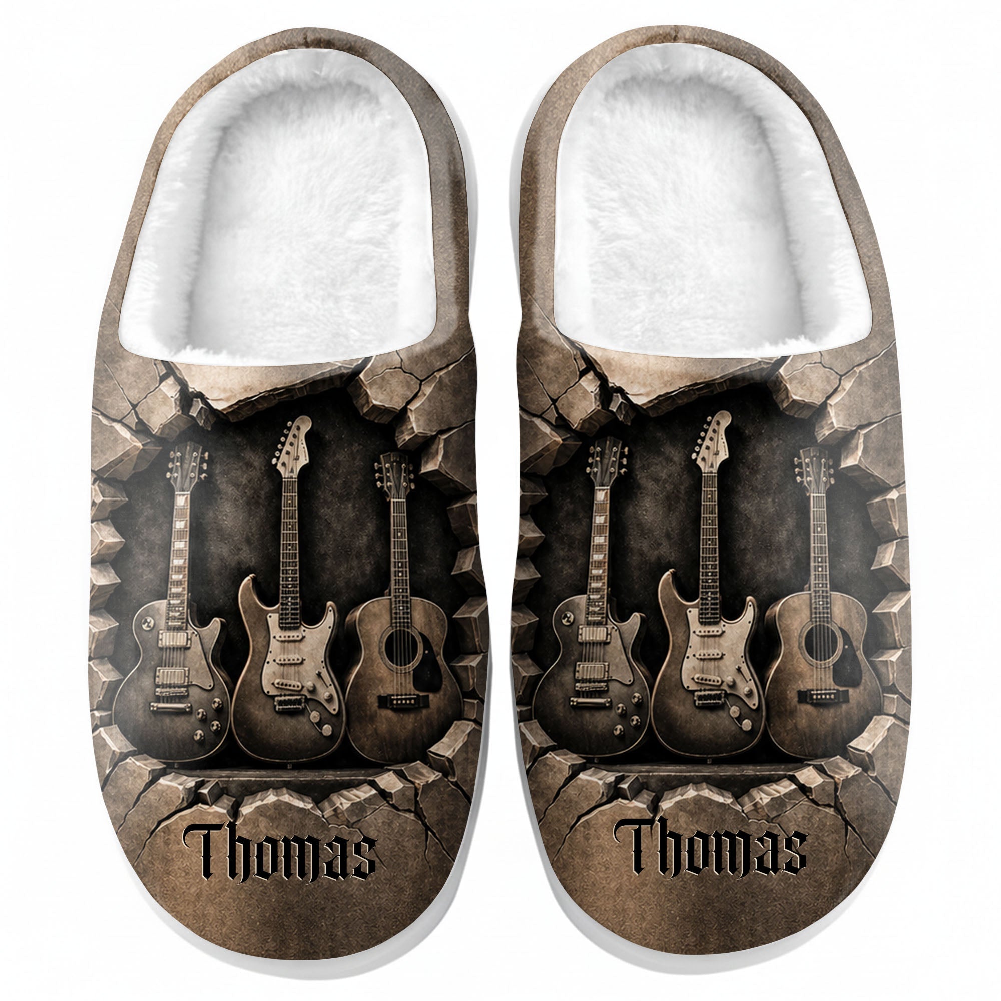 Personalized 3D Guitar Slippers Custom Name Gift for Music Lovers