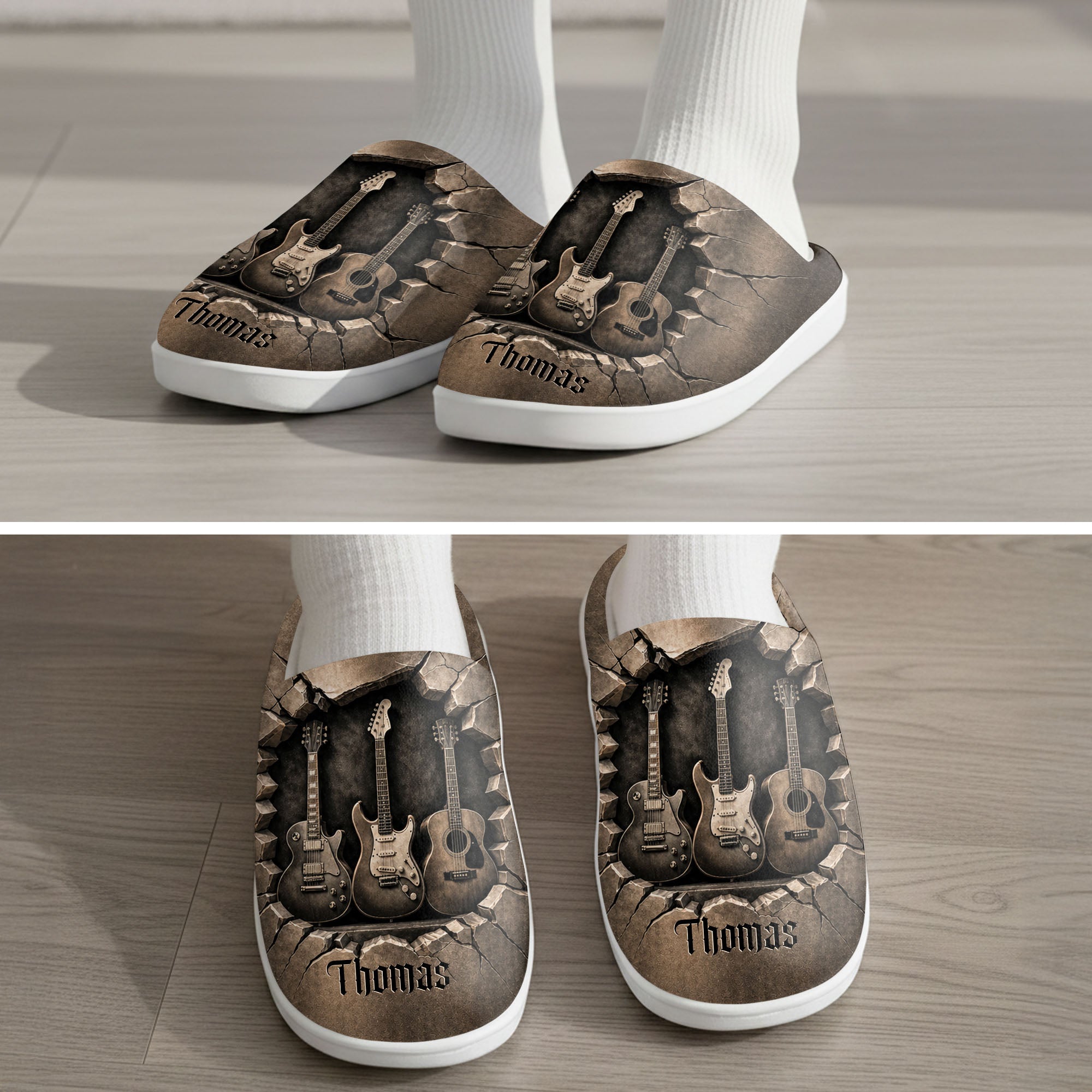 Personalized 3D Guitar Slippers Custom Name Gift for Music Lovers
