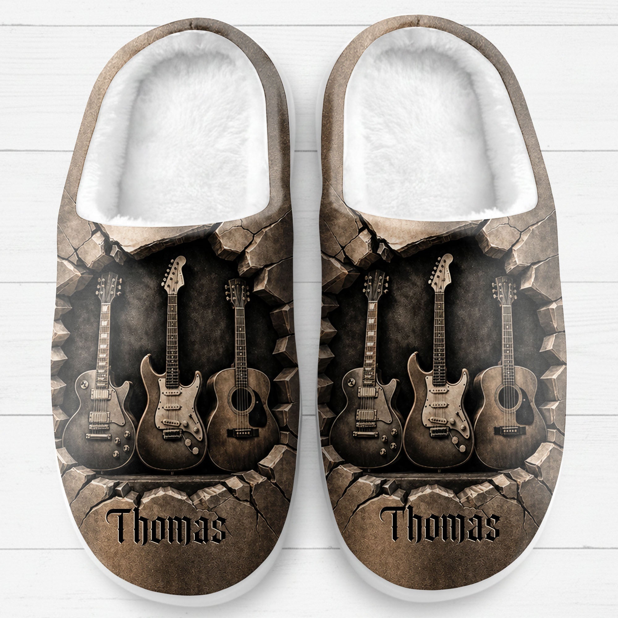 Personalized 3D Guitar Slippers Custom Name Gift for Music Lovers