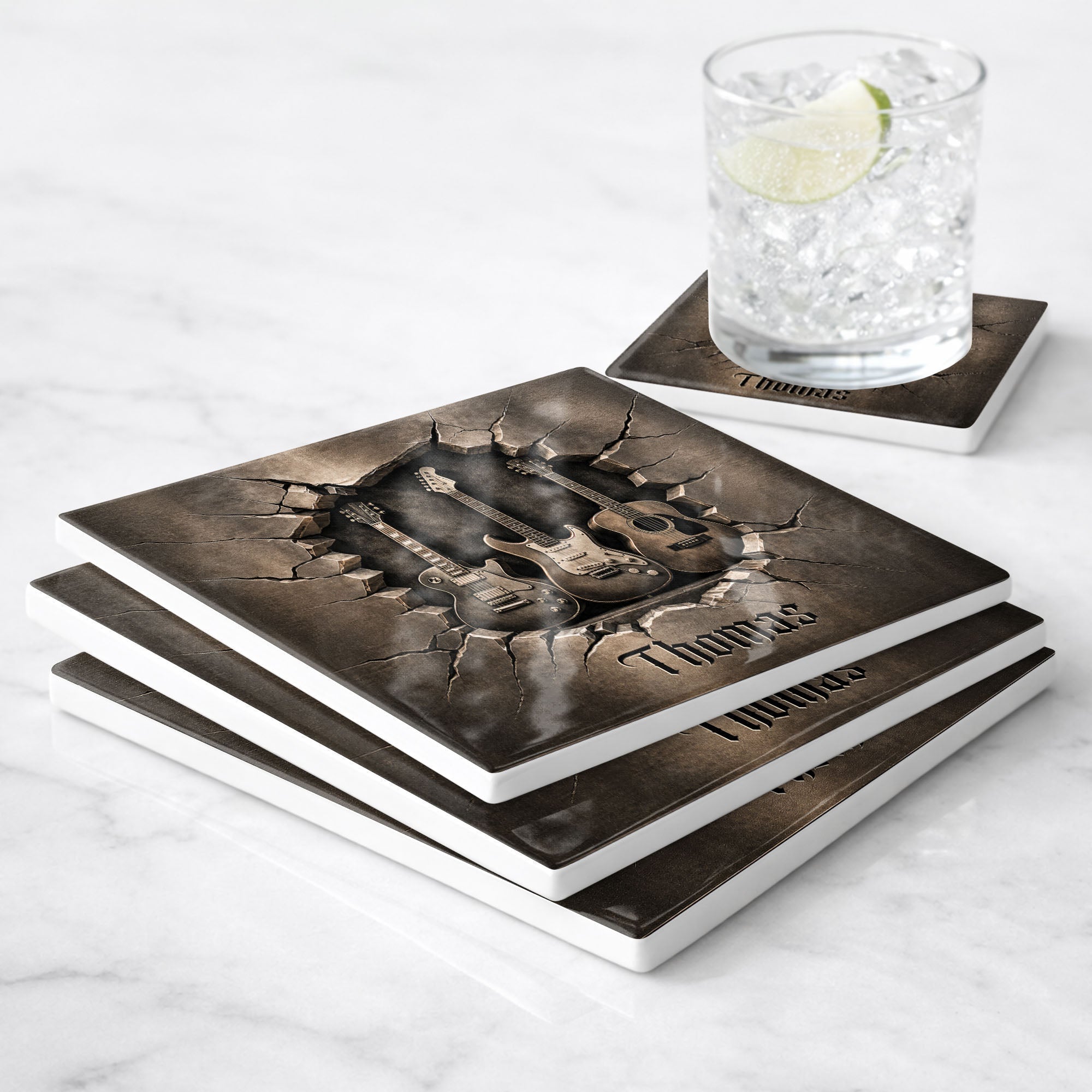 Personalized Music-Themed Ceramic Coaster Custom Gift for Dad