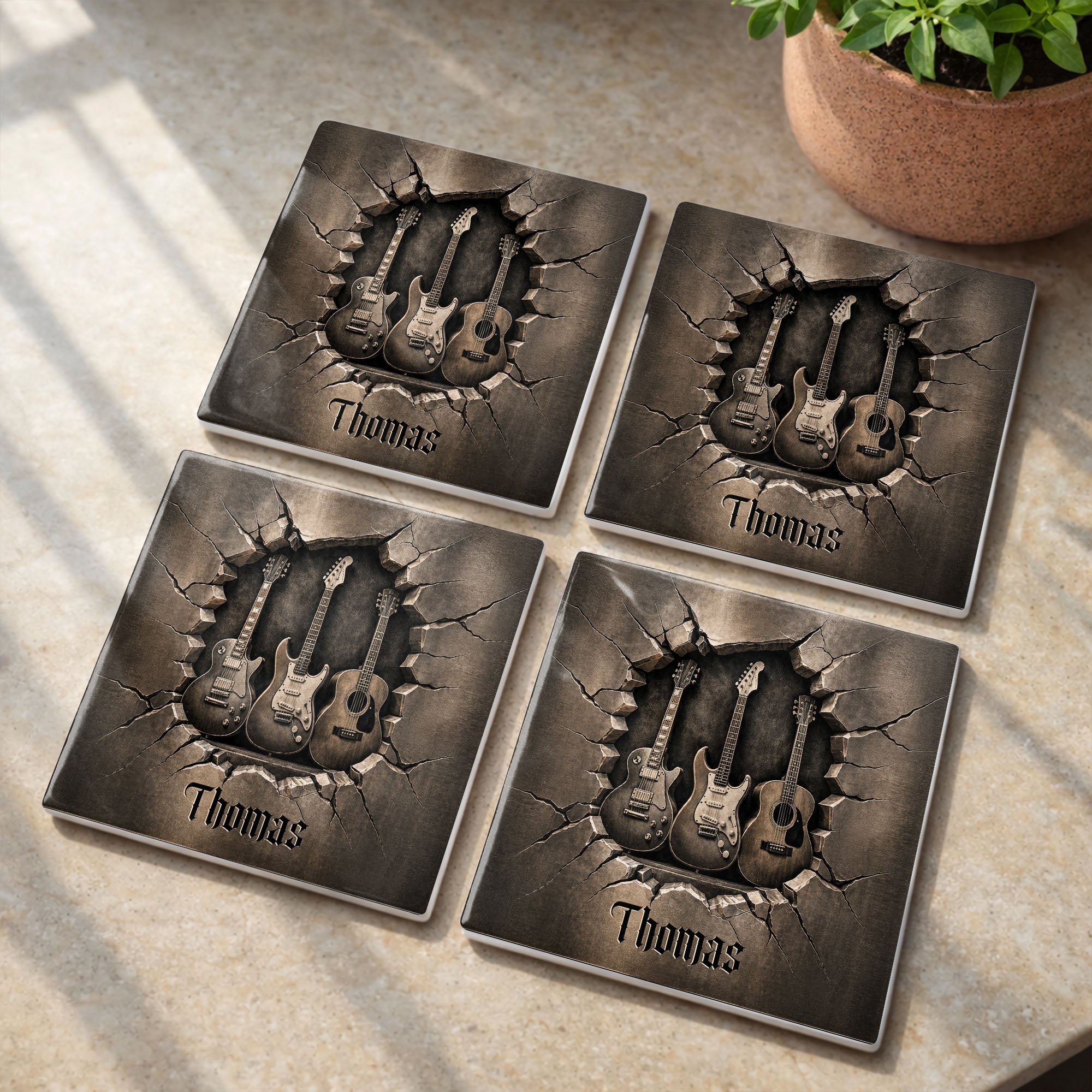 Personalized Music-Themed Ceramic Coaster Custom Gift for Dad