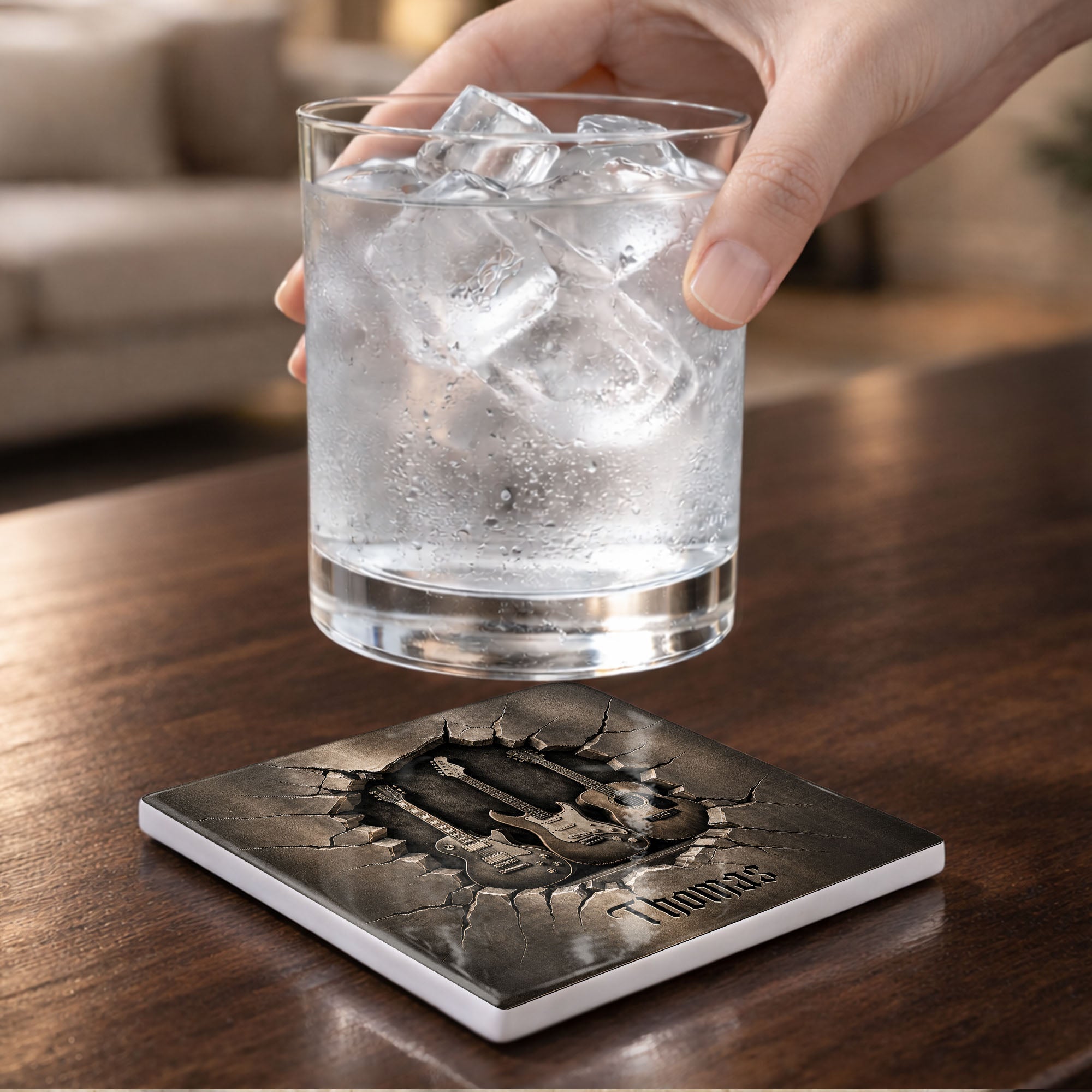 Personalized Music-Themed Ceramic Coaster Custom Gift for Dad