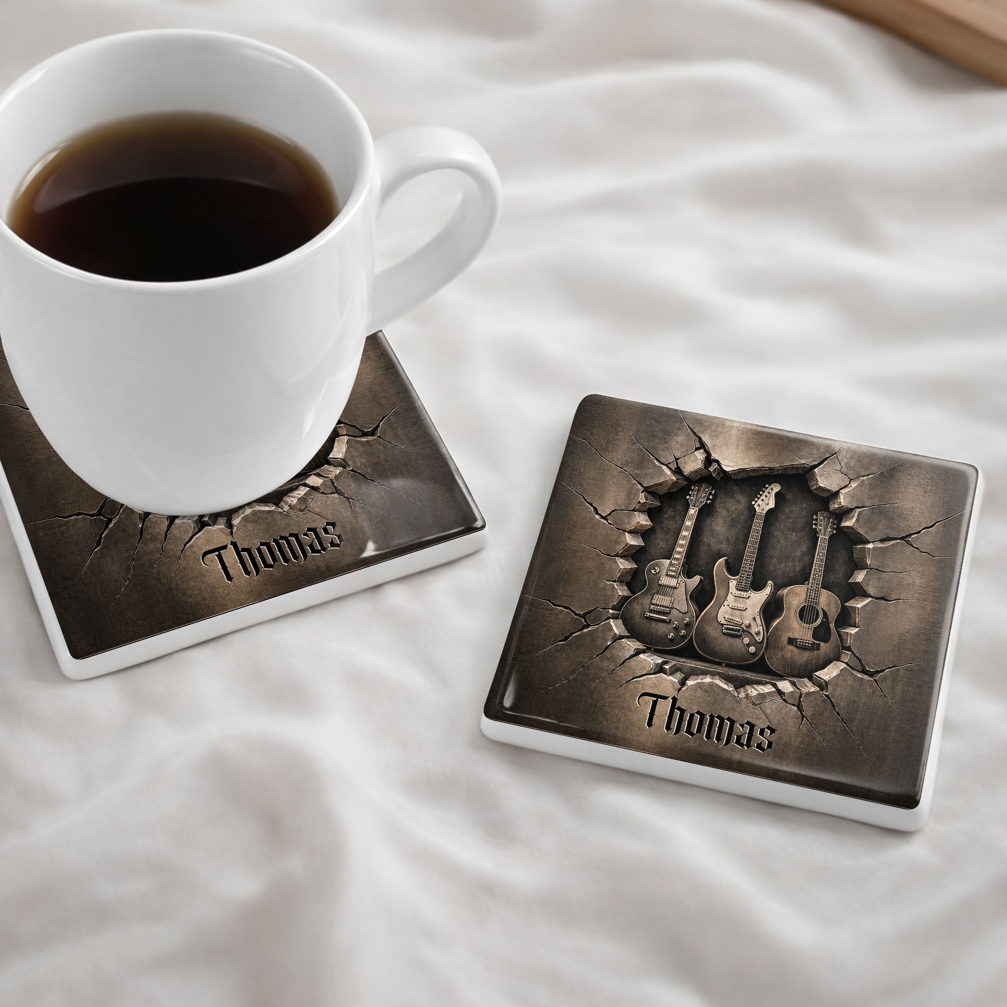 Personalized Music-Themed Ceramic Coaster Custom Gift for Dad