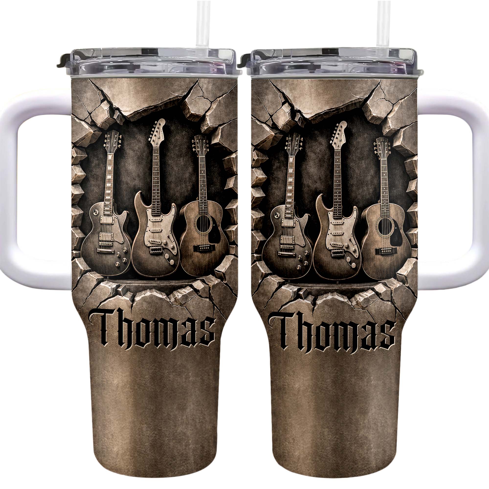 Personalized 40oz Guitar Tumbler Custom Name Gift for Musicians