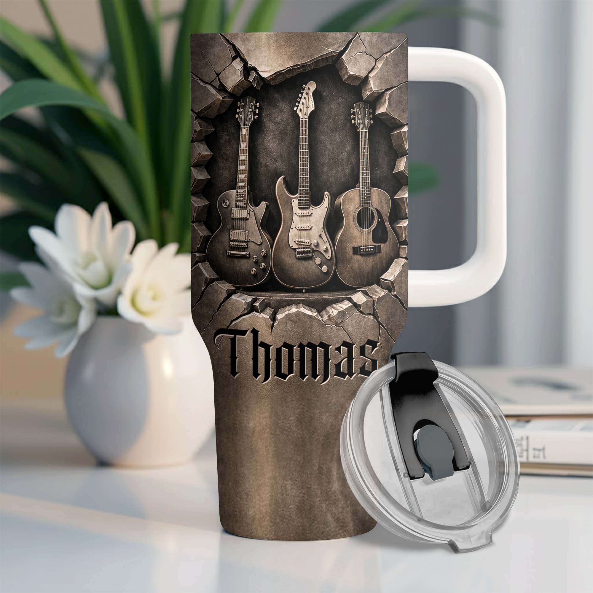 Personalized 40oz Guitar Tumbler Custom Name Gift for Musicians