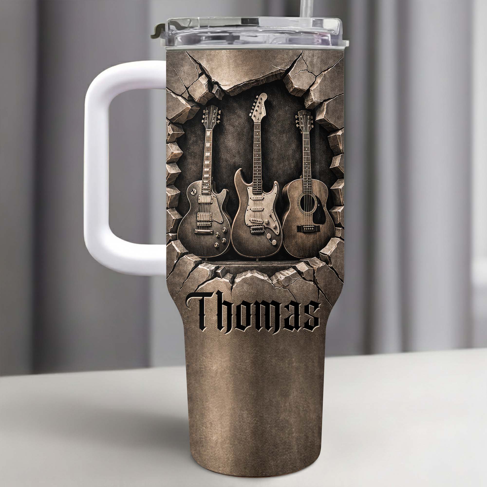 Personalized 40oz Guitar Tumbler Custom Name Gift for Musicians
