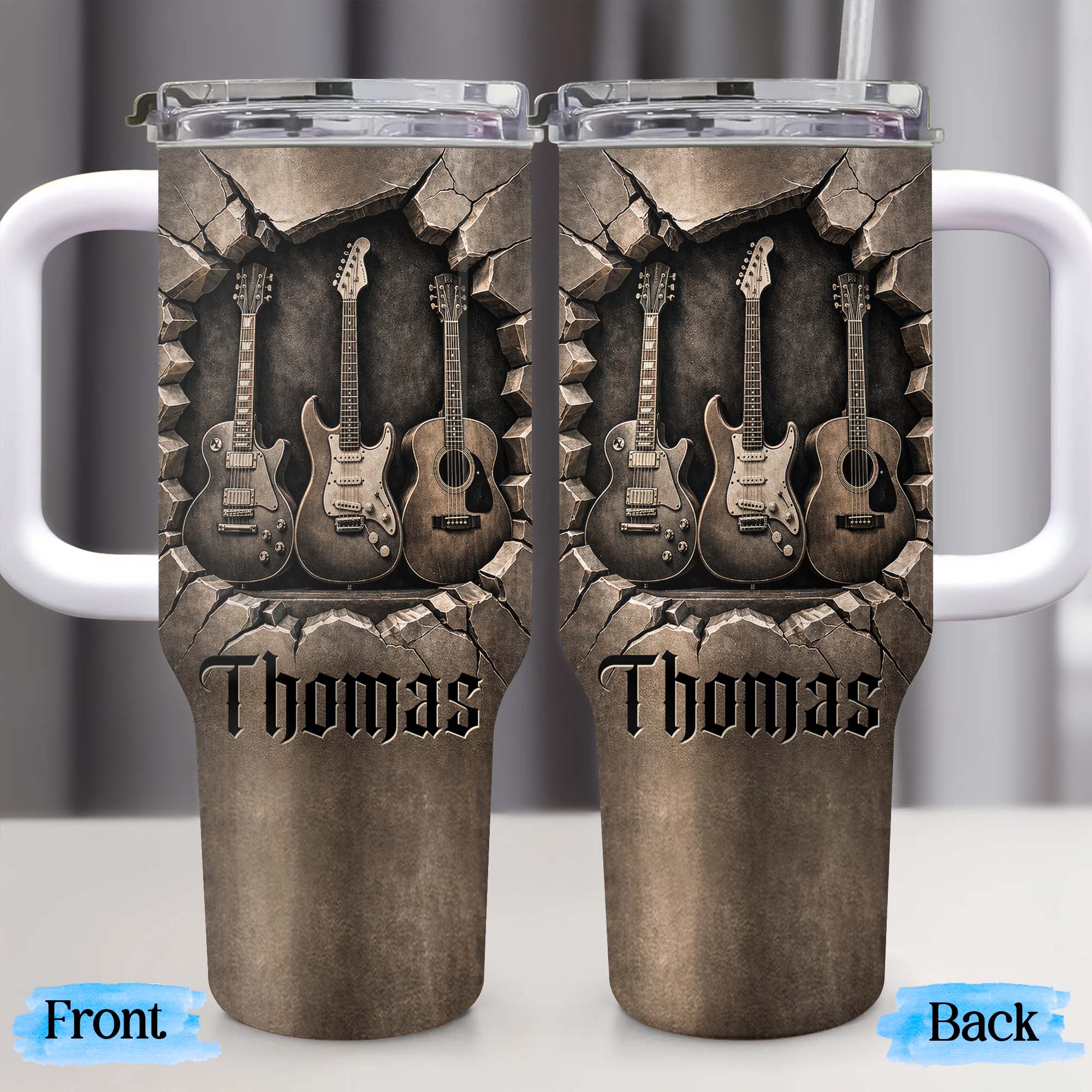 Personalized 40oz Guitar Tumbler Custom Name Gift for Musicians