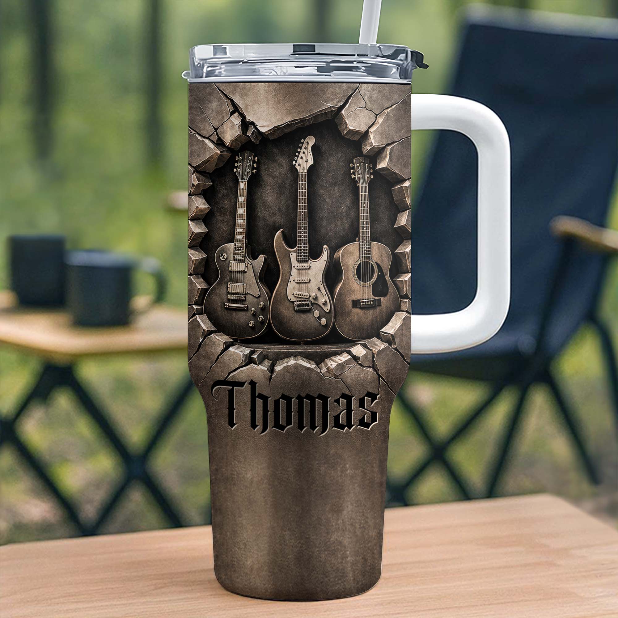 Personalized 40oz Guitar Tumbler Custom Name Gift for Musicians