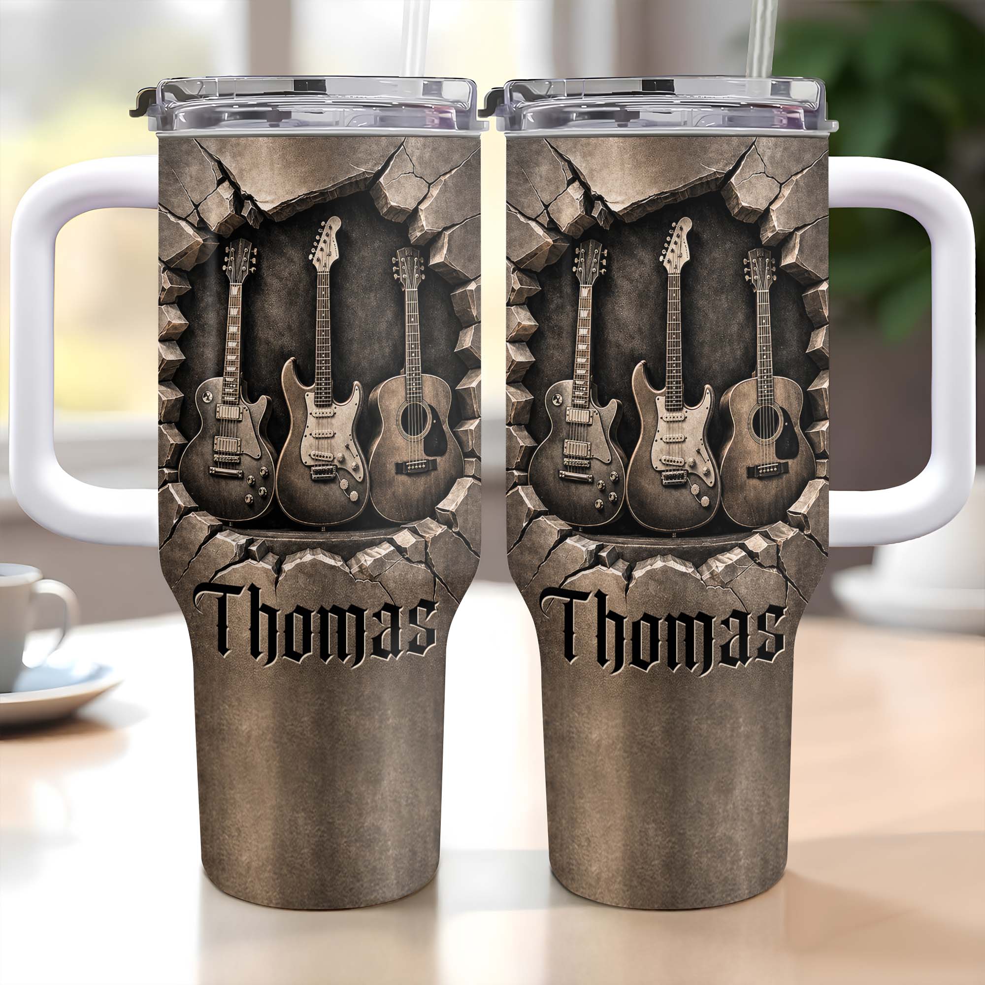 Personalized 40oz Guitar Tumbler Custom Name Gift for Musicians