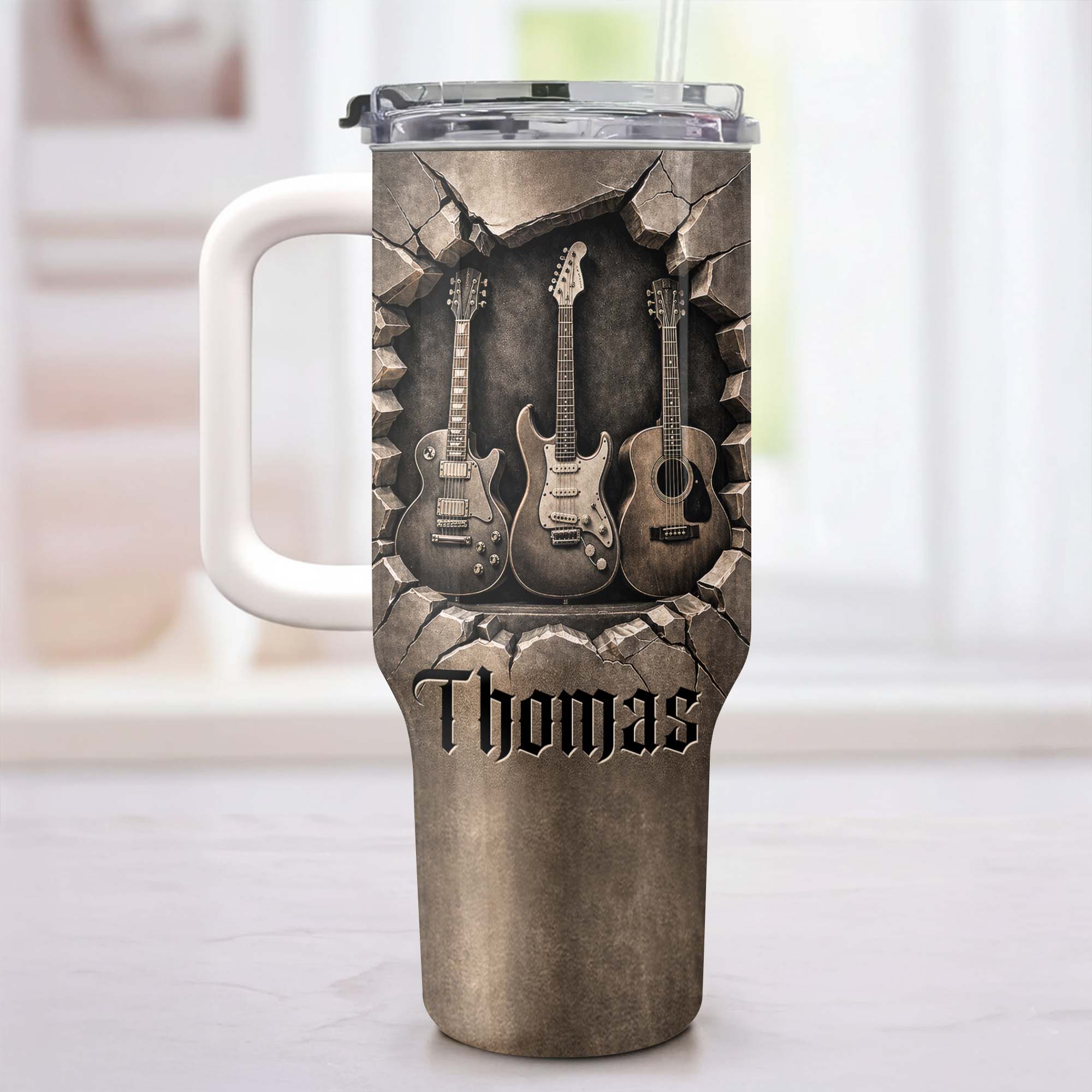 Personalized 40oz Guitar Tumbler Custom Name Gift for Musicians