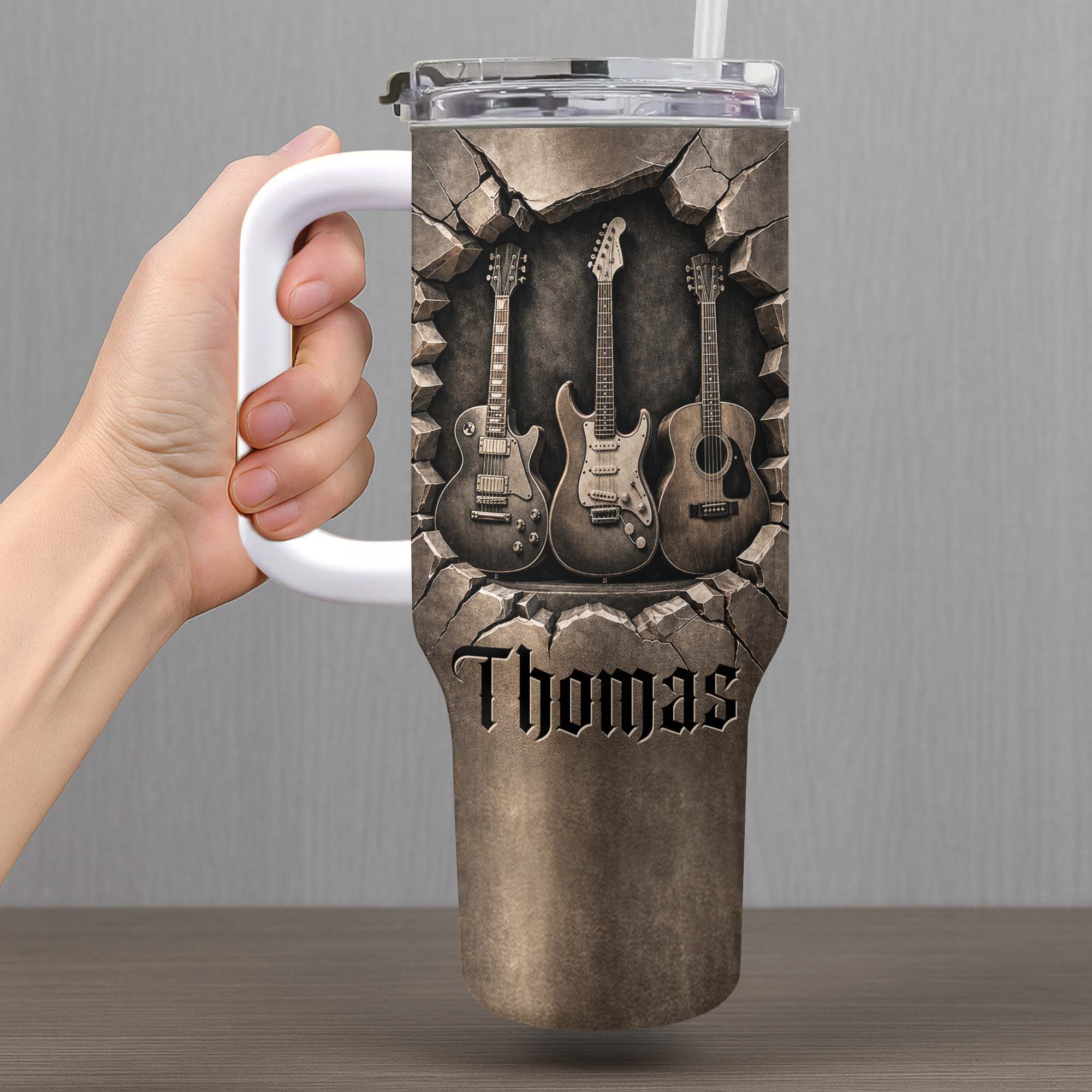 Personalized 40oz Guitar Tumbler Custom Name Gift for Musicians