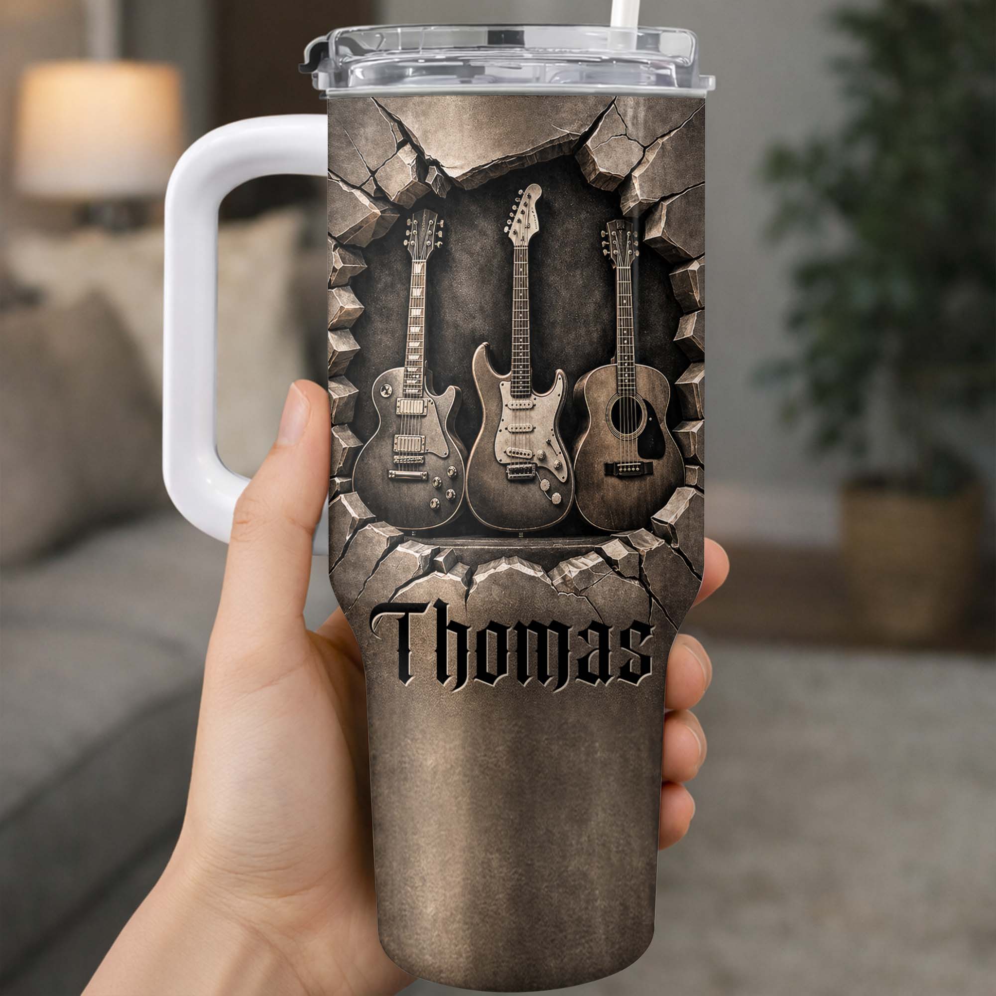 Personalized 40oz Guitar Tumbler Custom Name Gift for Musicians