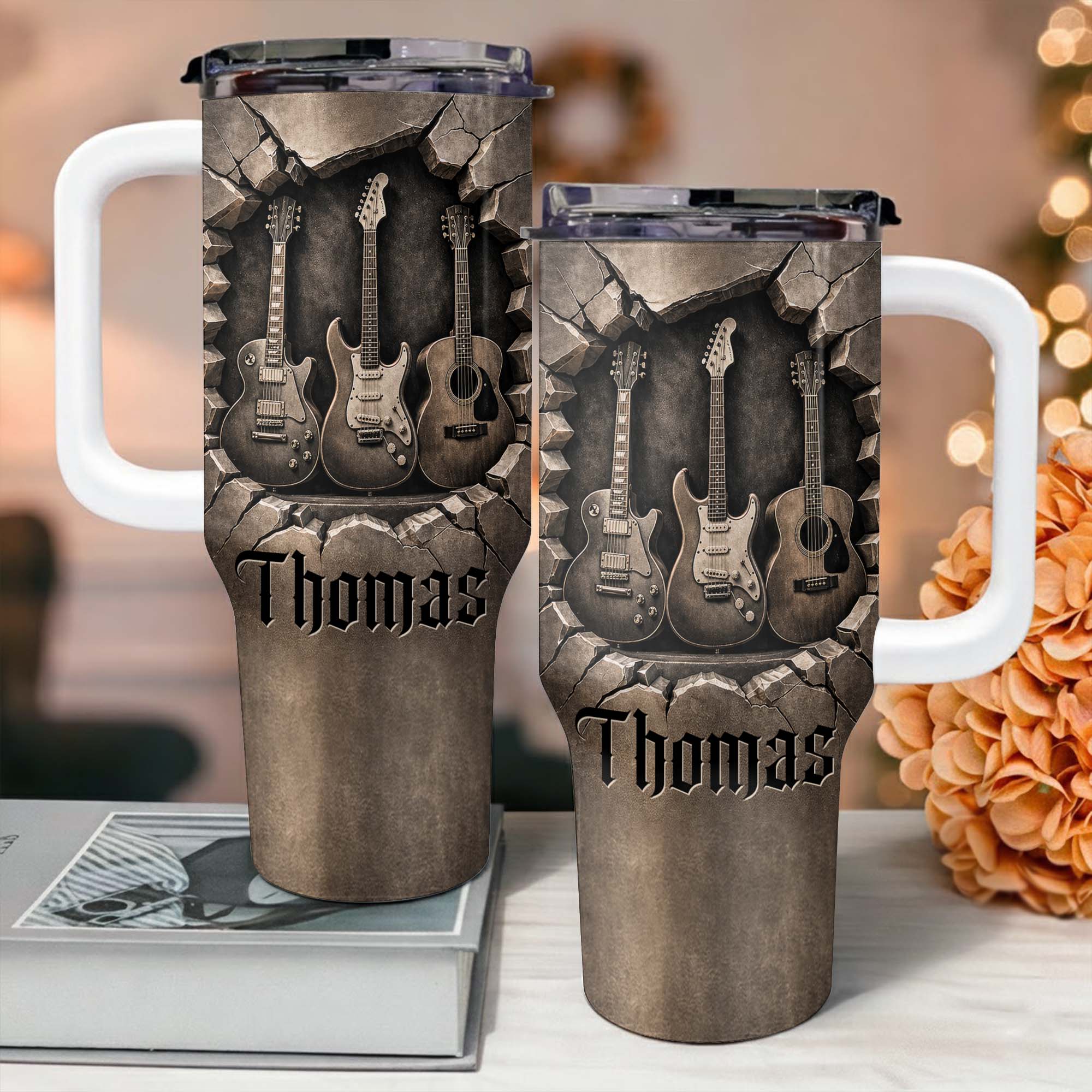 Personalized 40oz Guitar Tumbler Custom Name Gift for Musicians