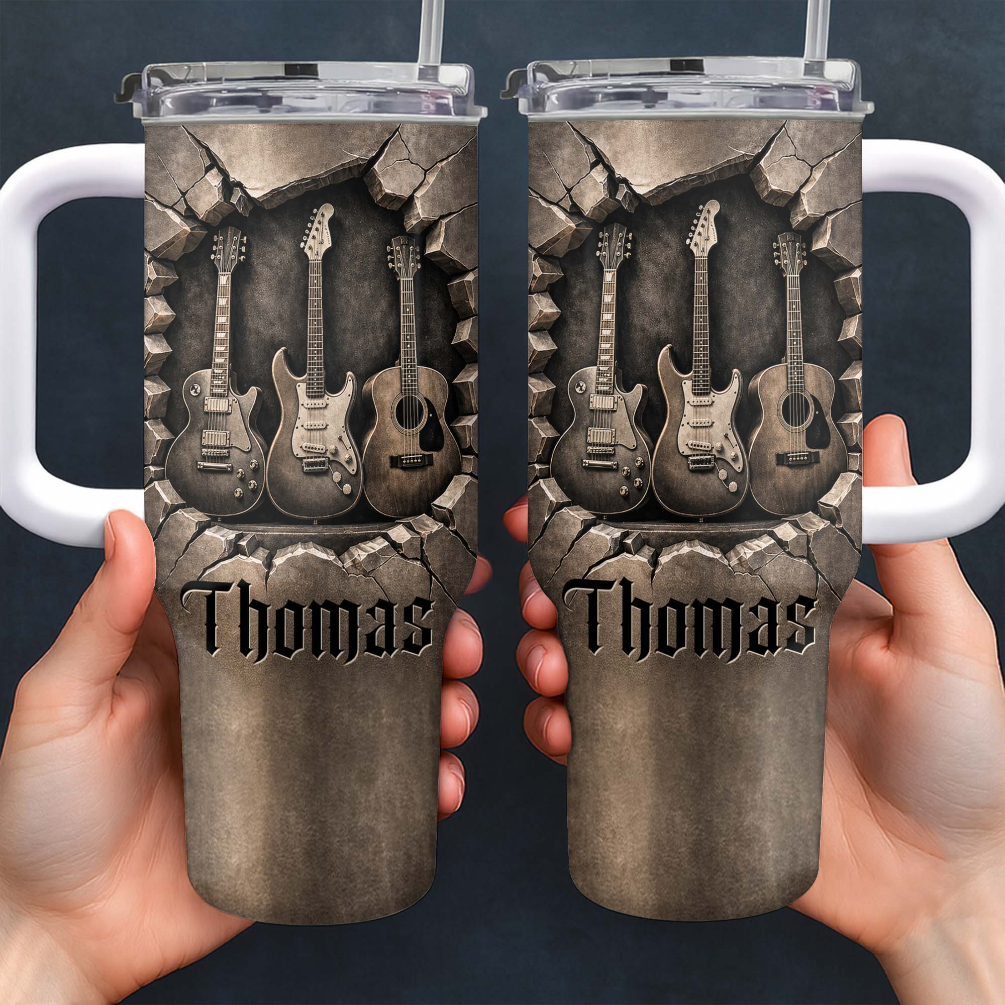 Personalized 40oz Guitar Tumbler Custom Name Gift for Musicians
