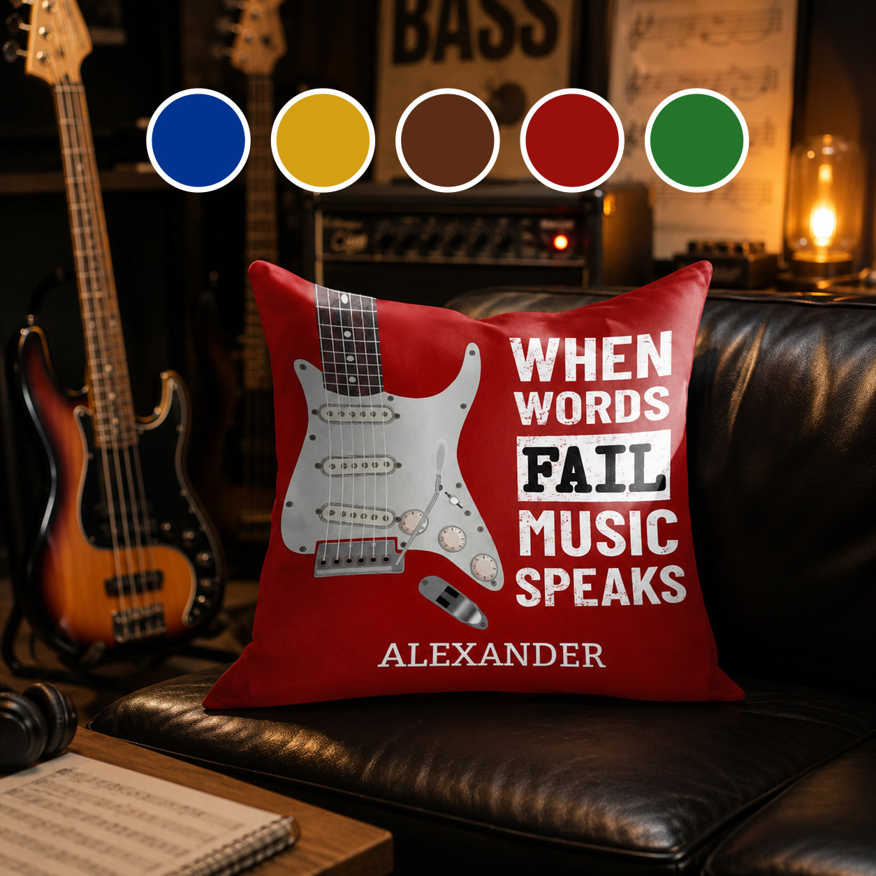 Personalized Bass Guitar Pillow Custom Gift for Music Lover