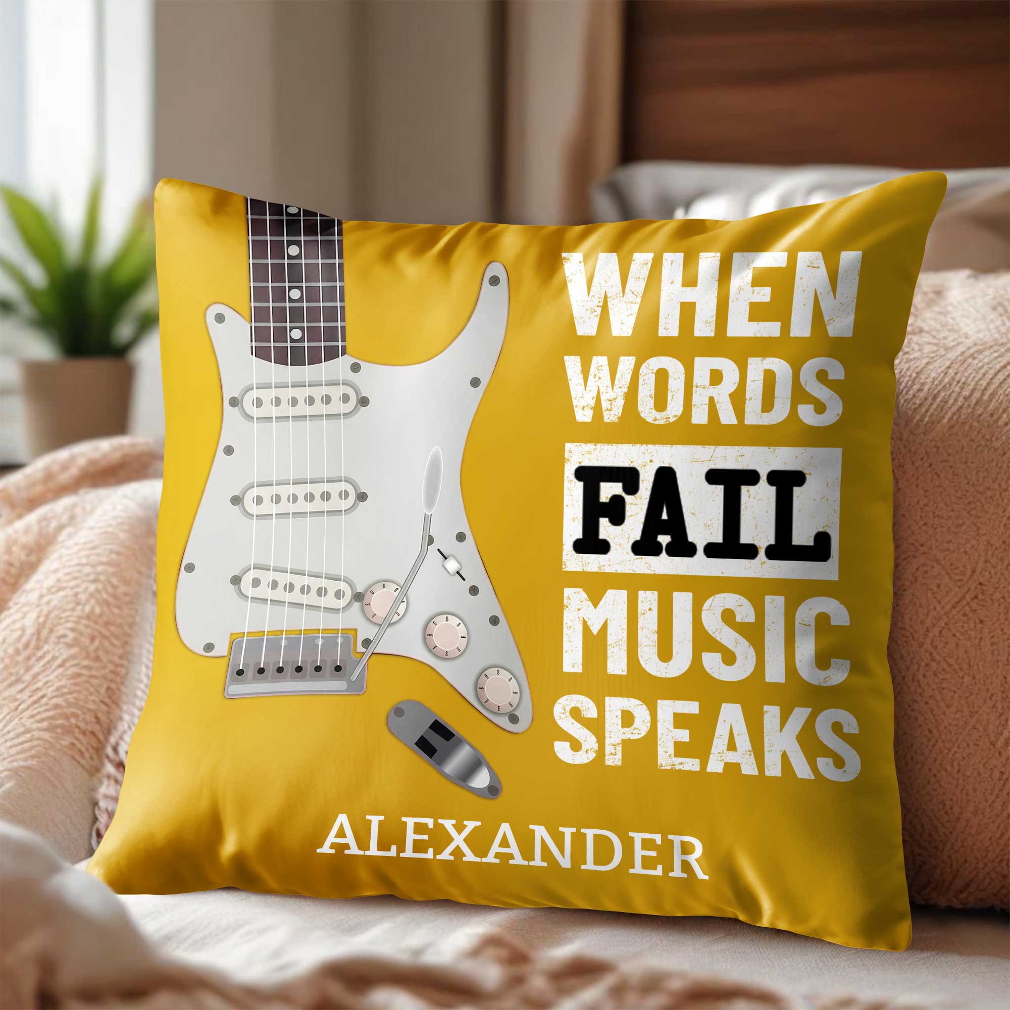 Personalized Bass Guitar Pillow Custom Gift for Music Lover
