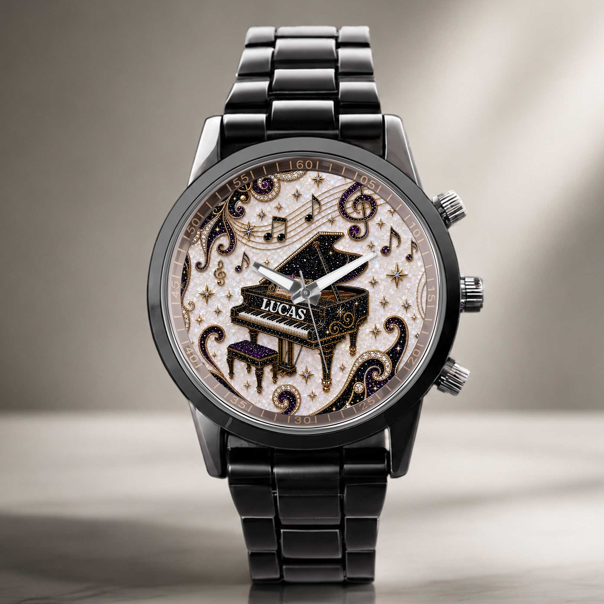 Personalized Black Men's Watch with Custom Music Photo Gift for Him