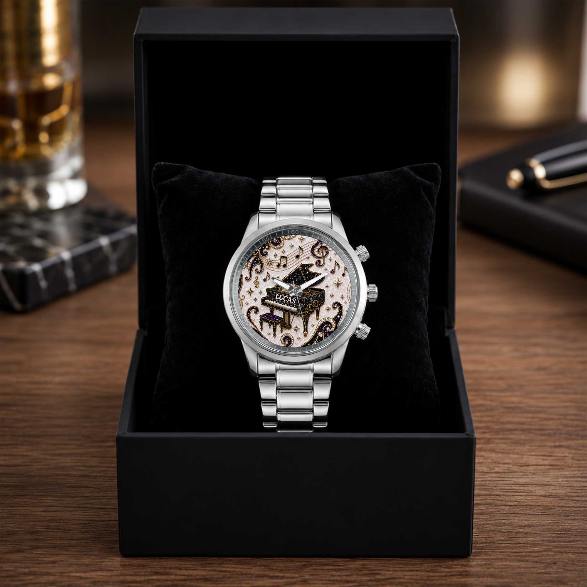 Personalized Black Men's Watch with Custom Music Photo Gift for Him