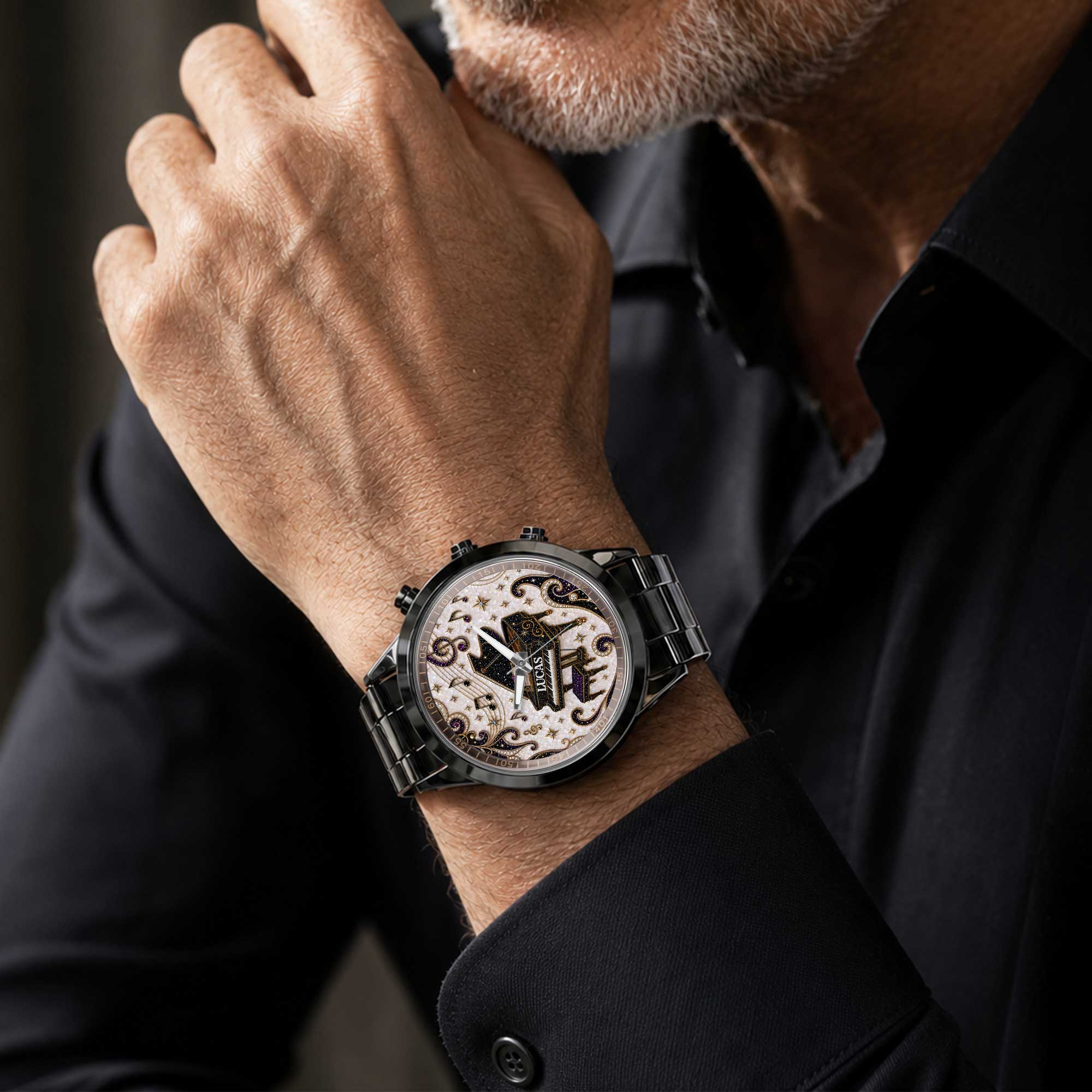Personalized Black Men's Watch with Custom Music Photo Gift for Him