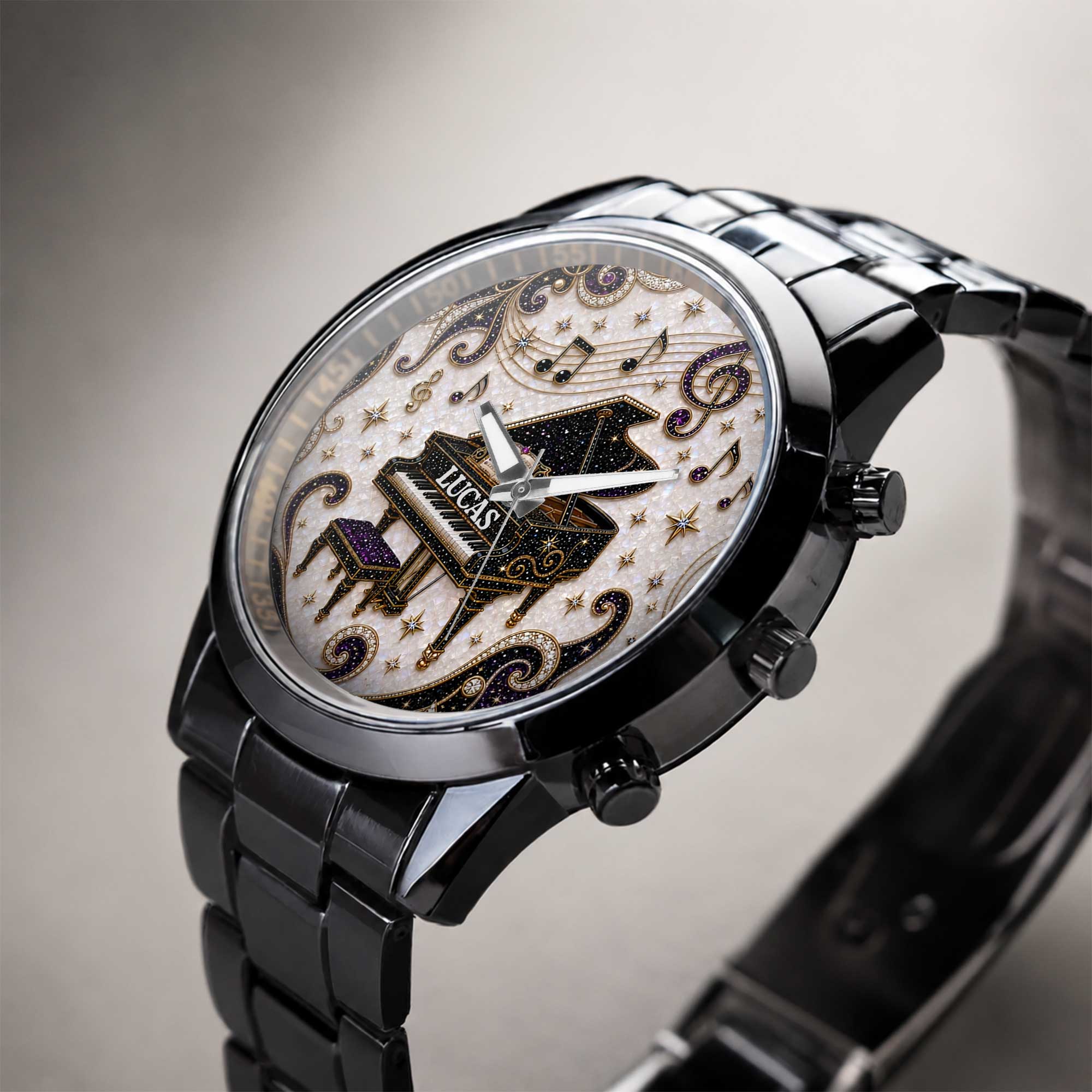 Personalized Black Men's Watch with Custom Music Photo Gift for Him
