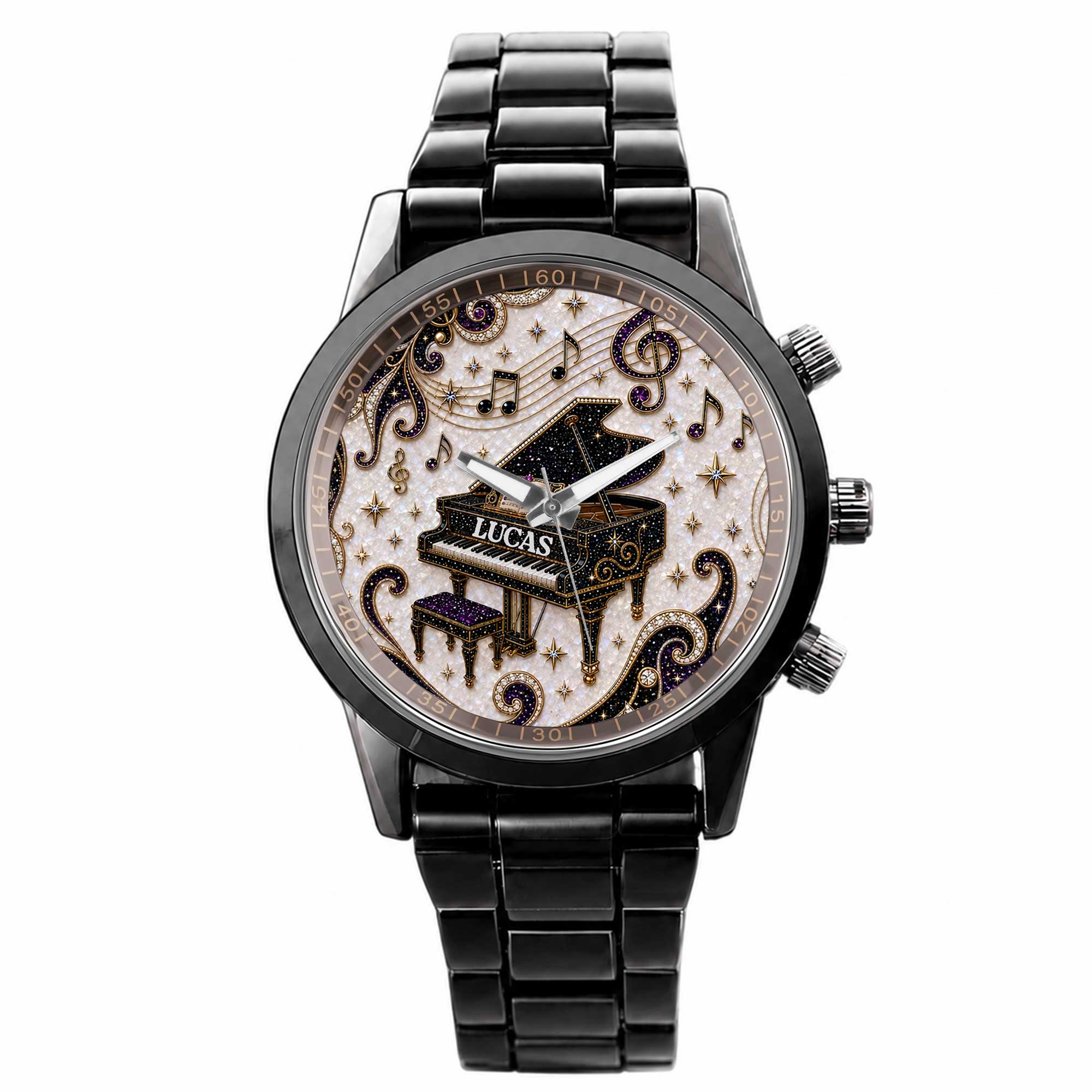 Personalized Black Men's Watch with Custom Music Photo Gift for Him
