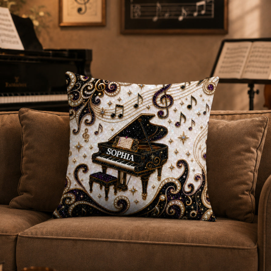 Personalized Grand Piano Theme Pillow Custom Music Gift