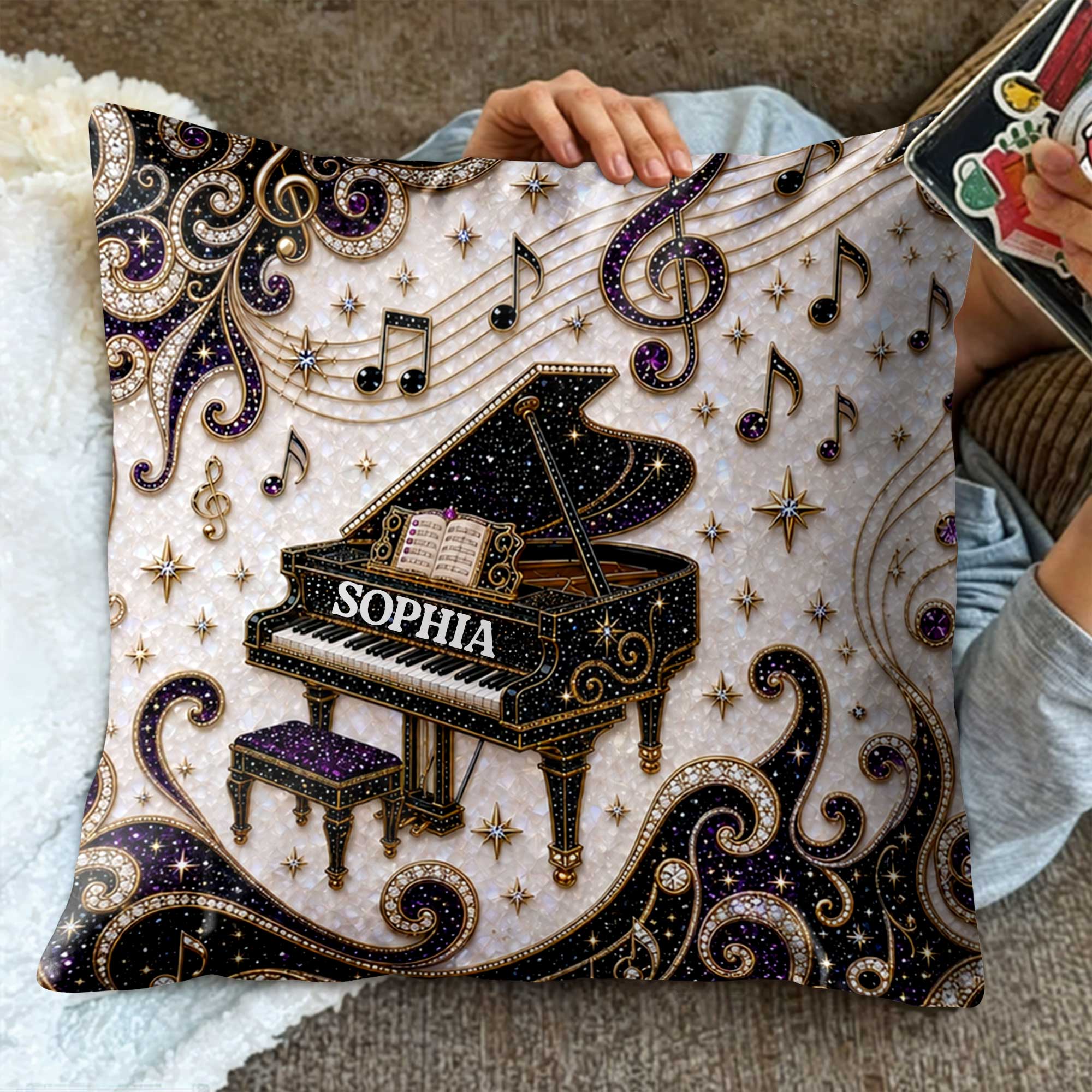 Personalized Grand Piano Theme Pillow Custom Music Gift