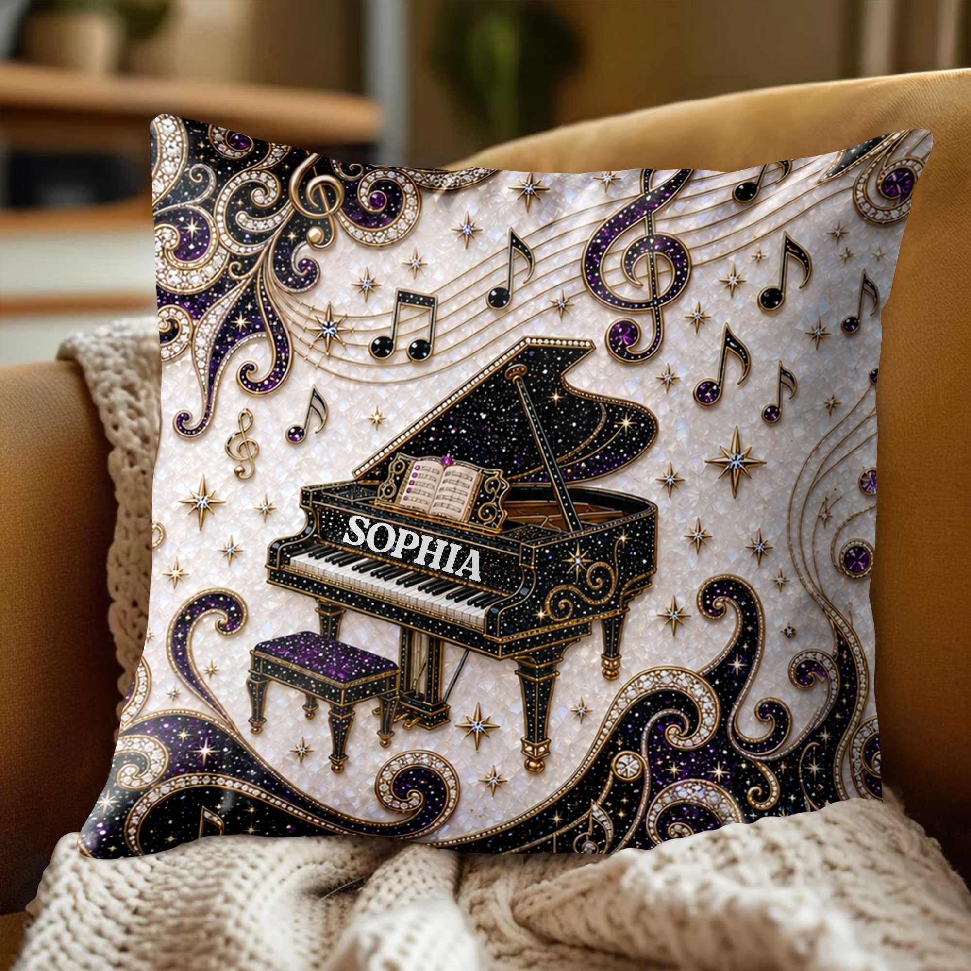 Personalized Grand Piano Theme Pillow Custom Music Gift