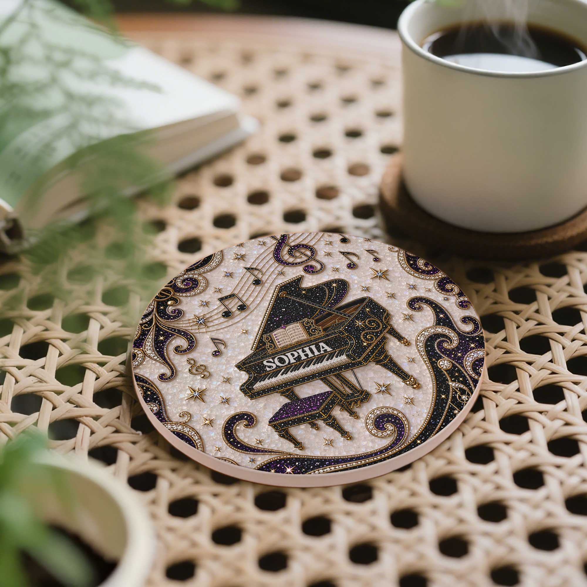 Personalized Ceramic Coaster Custom Music Design Gift for Music Lovers