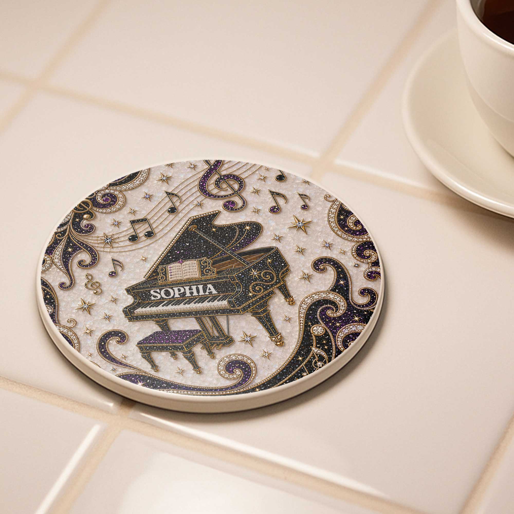Personalized Ceramic Coaster Custom Music Design Gift for Music Lovers
