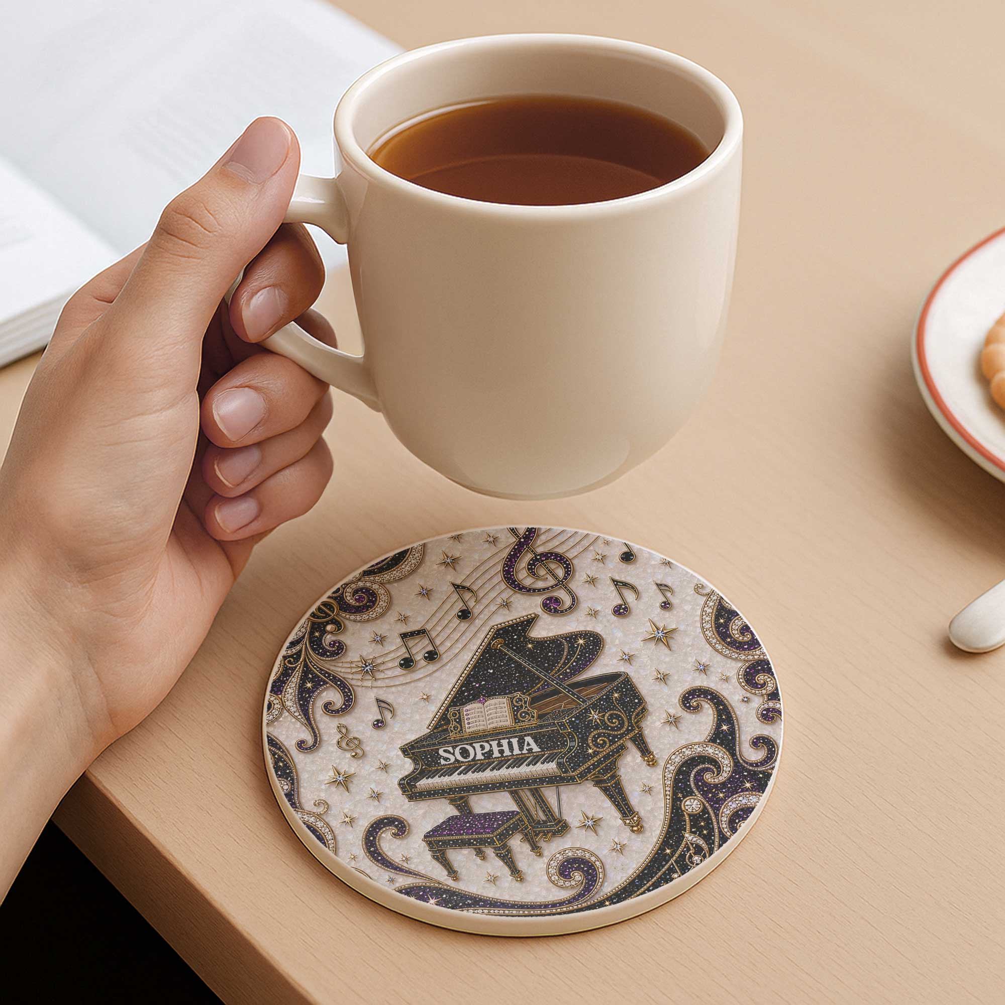 Personalized Ceramic Coaster Custom Music Design Gift for Music Lovers