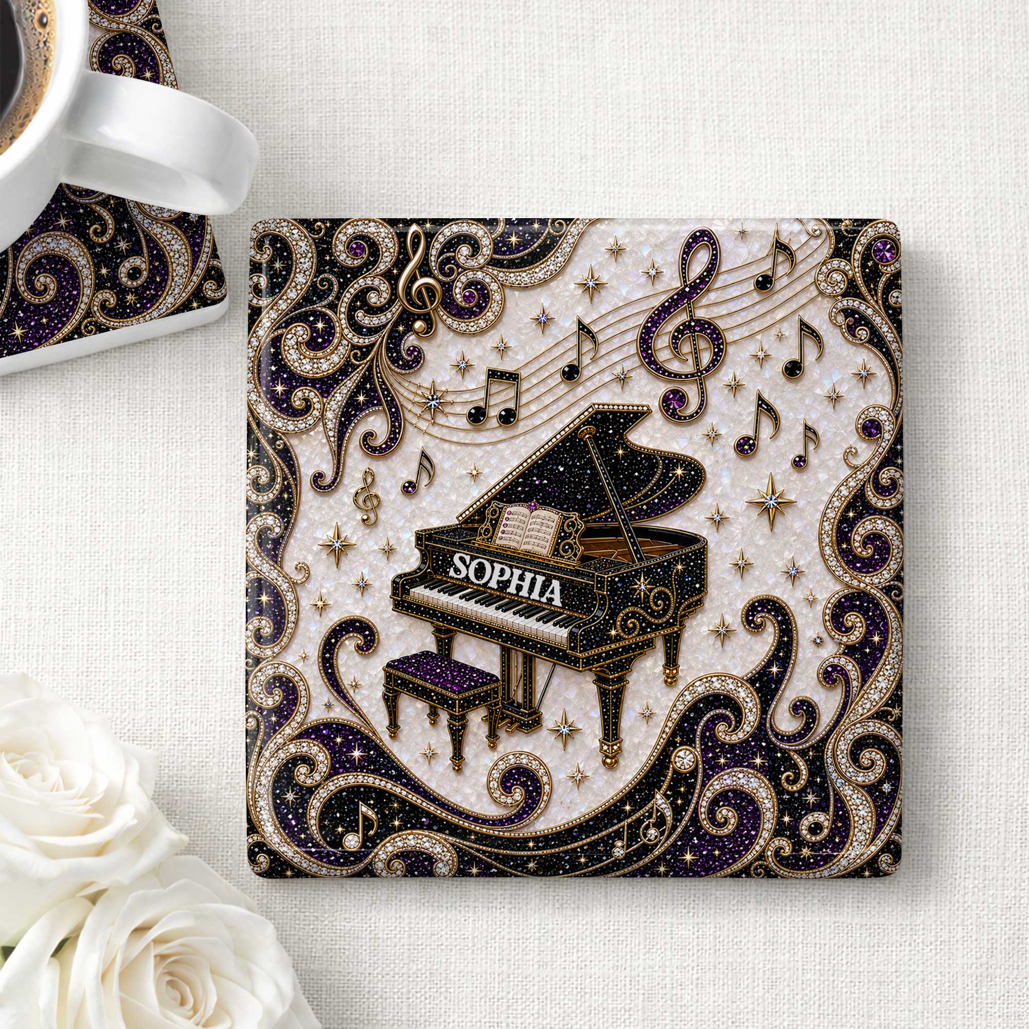 Personalized Ceramic Coaster Custom Music Design Gift for Music Lovers