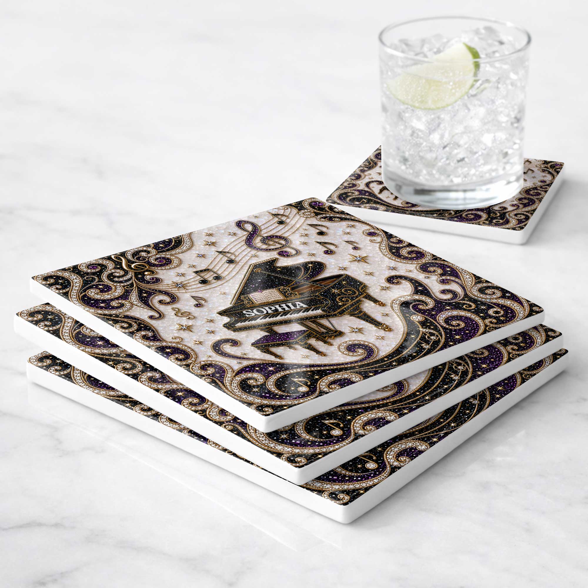 Personalized Ceramic Coaster Custom Music Design Gift for Music Lovers